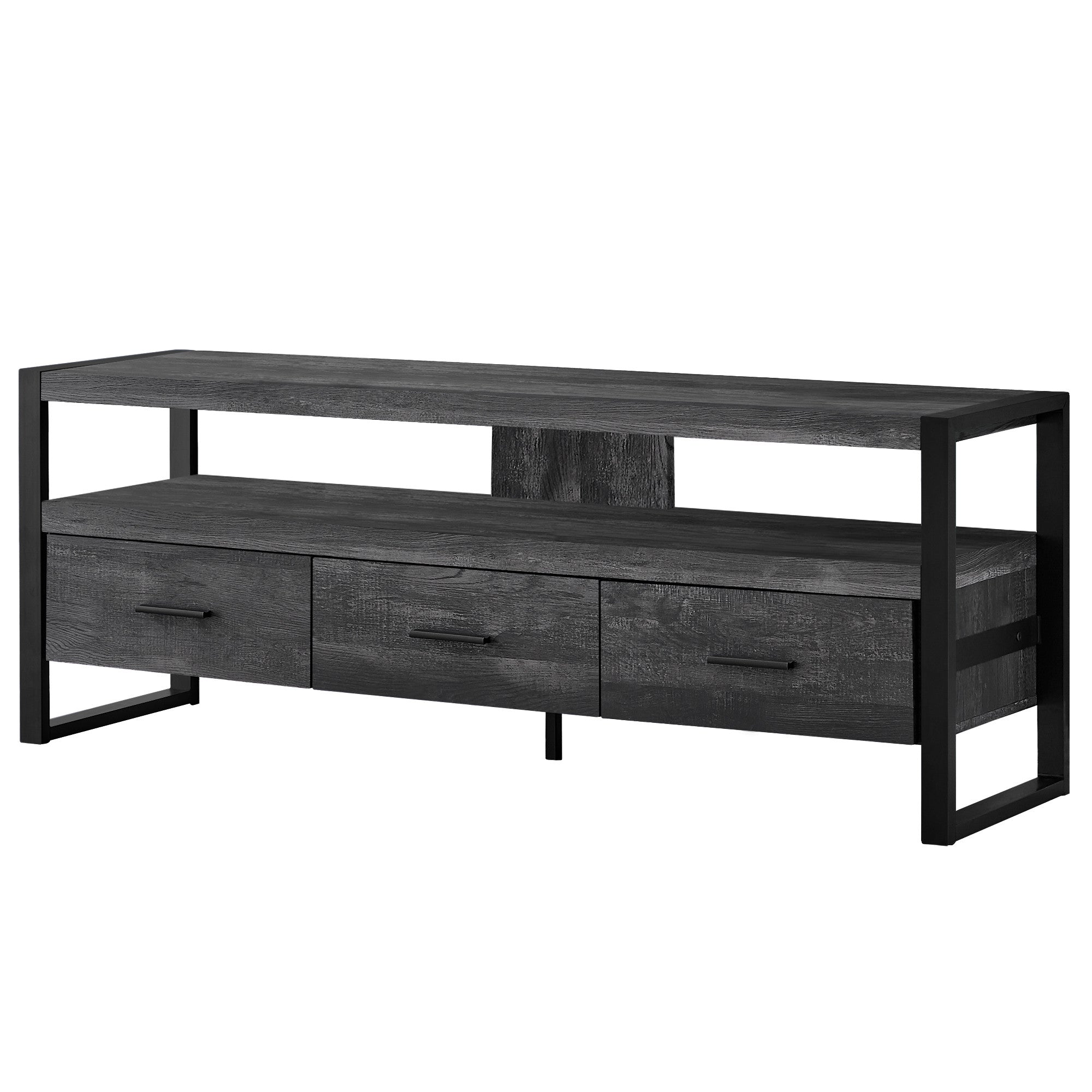59" Brown and Black Cabinet Enclosed Storage TV Stand-TV Stands-DECOROLALA