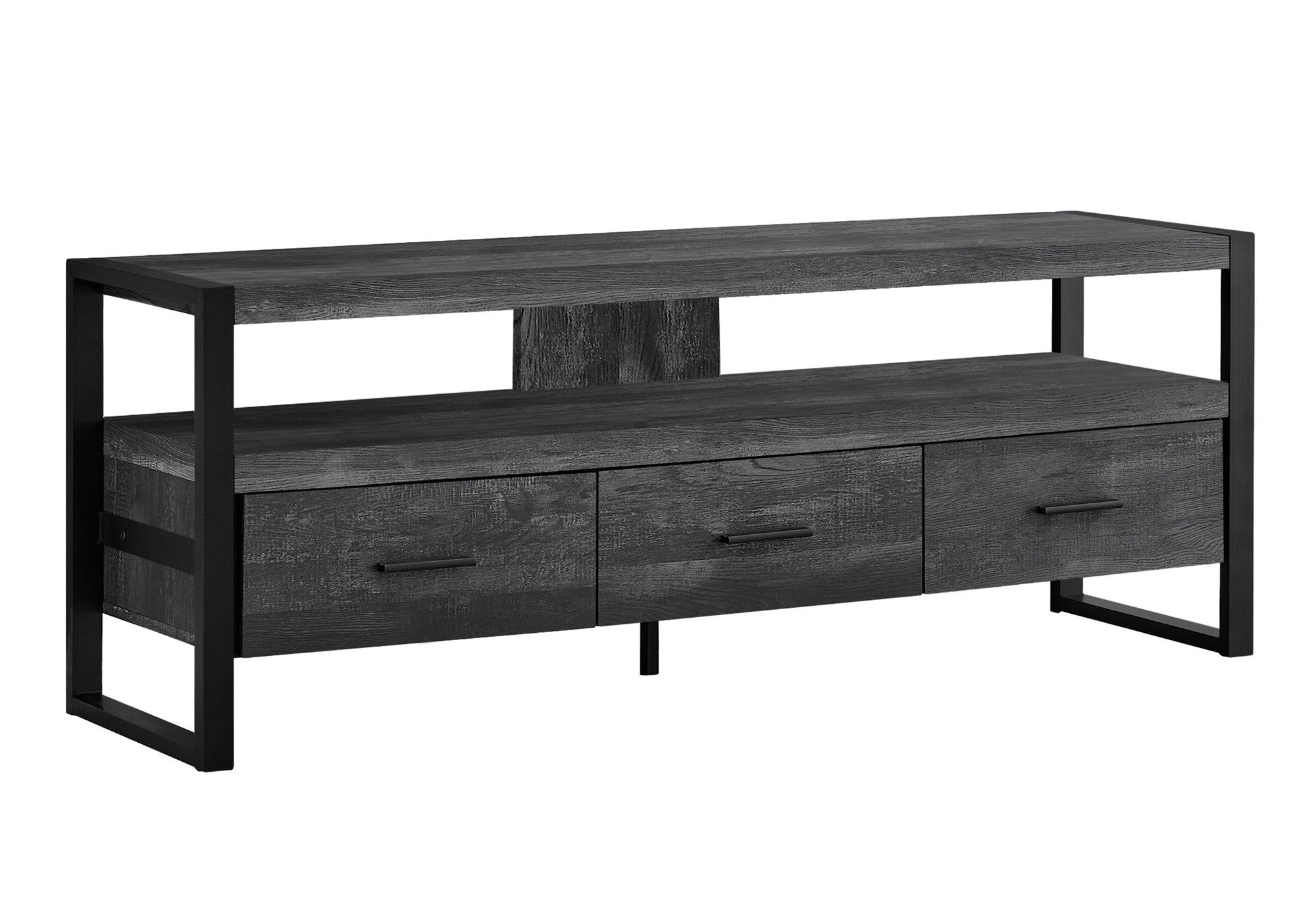 59" Brown and Black Cabinet Enclosed Storage TV Stand-TV Stands-DECOROLALA