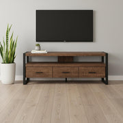 59" Brown and Black Cabinet Enclosed Storage TV Stand-TV Stands-DECOROLALA