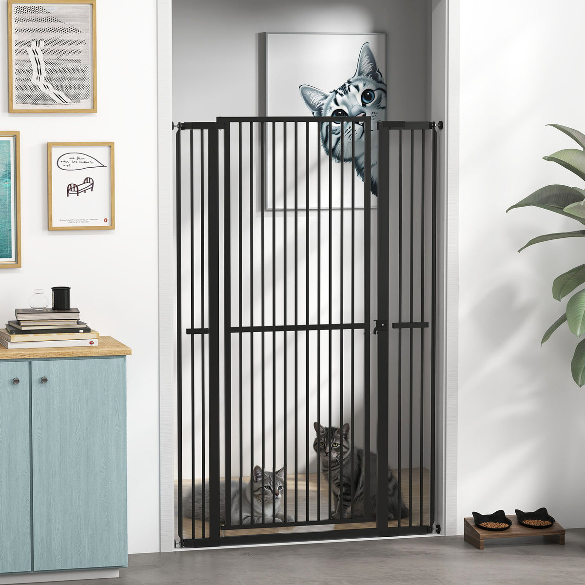59" Extra Tall Cat Gate - 30"-41" Wide Black Steel Pet Gate-Dogs-DECOROLALA