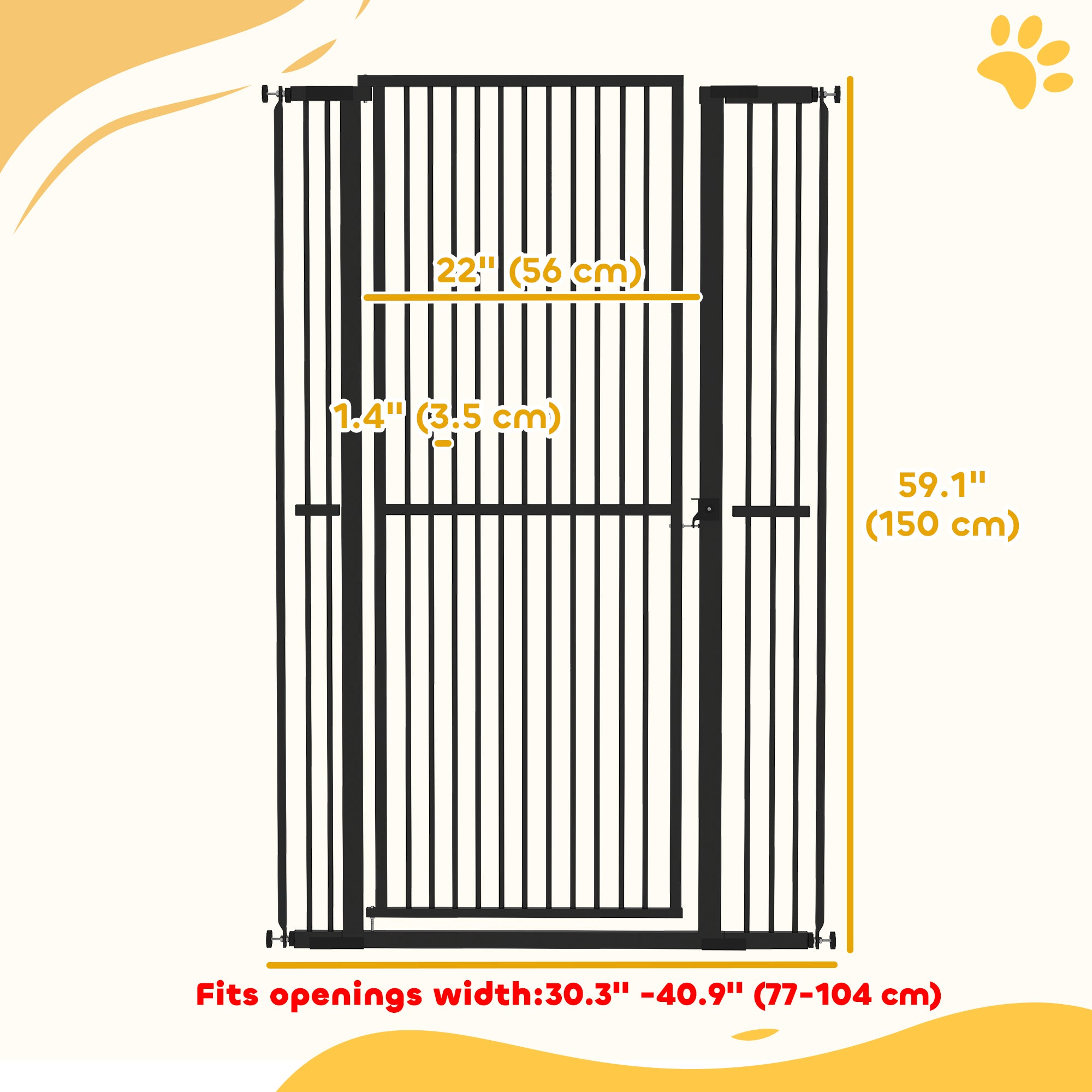 59" Extra Tall Cat Gate - Black Steel 30"-41" Wide-DECOROLALA