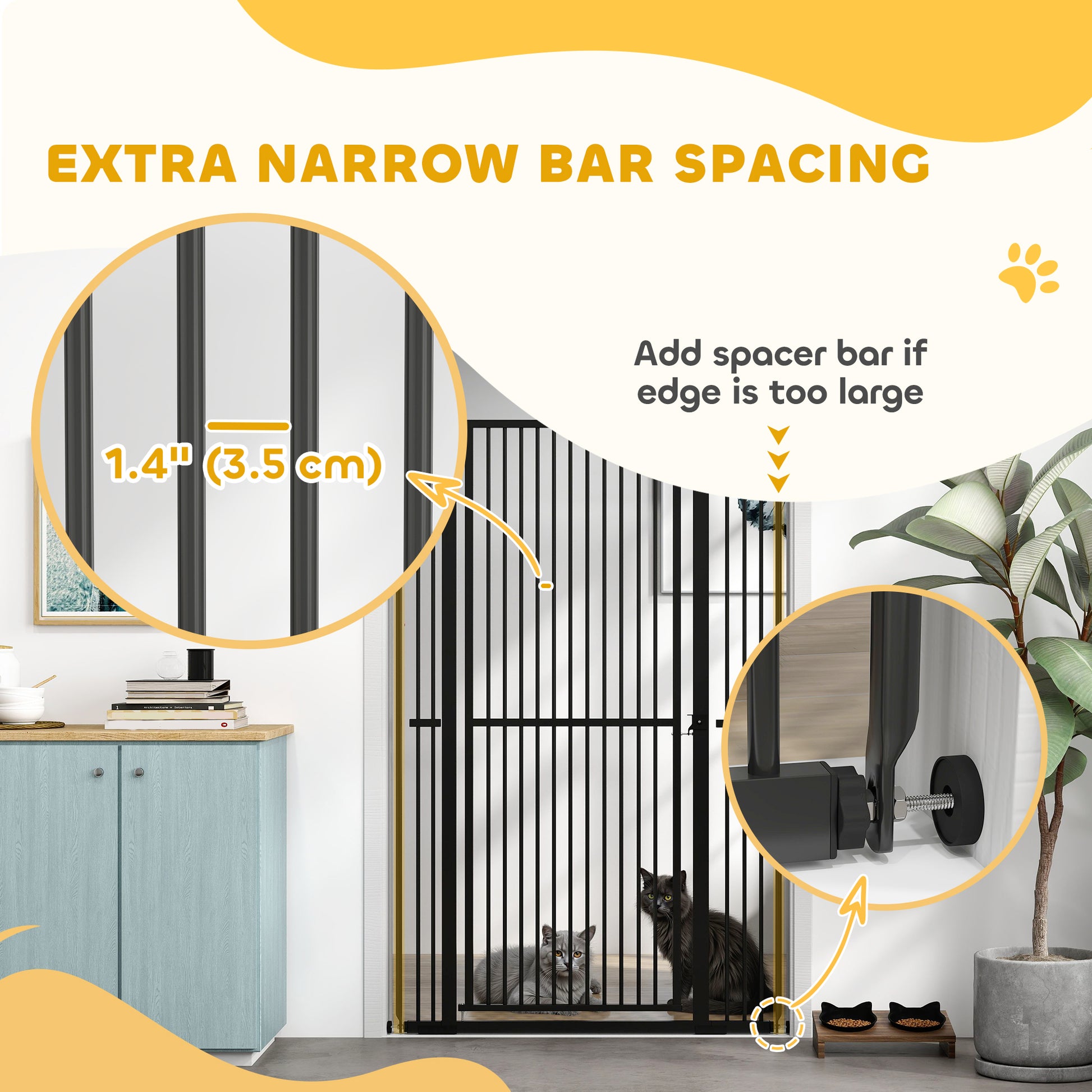 59" Extra Tall Cat Gate - Black Steel 30"-41" Wide-DECOROLALA