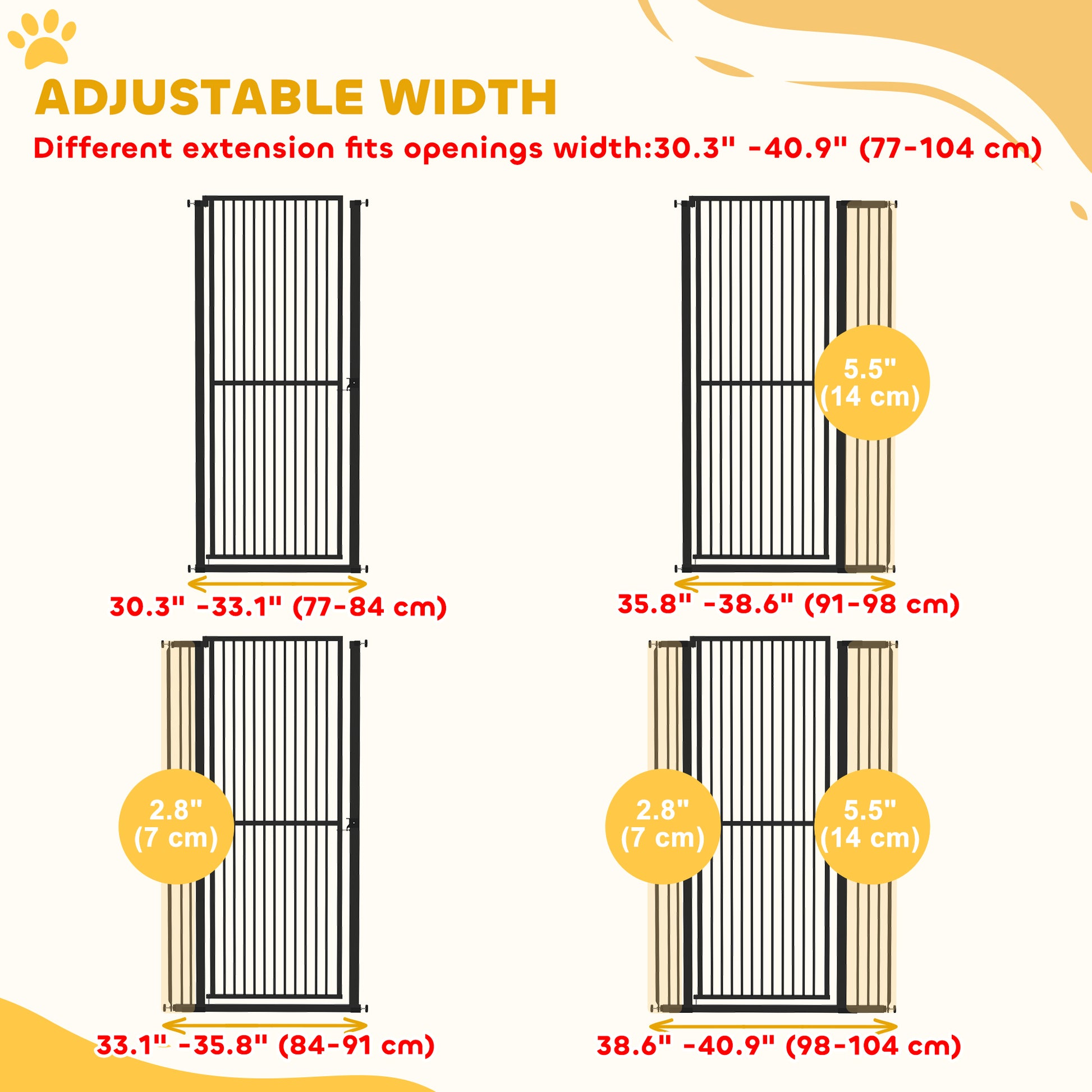 59" Extra Tall Cat Gate - Black Steel 30"-41" Wide-DECOROLALA