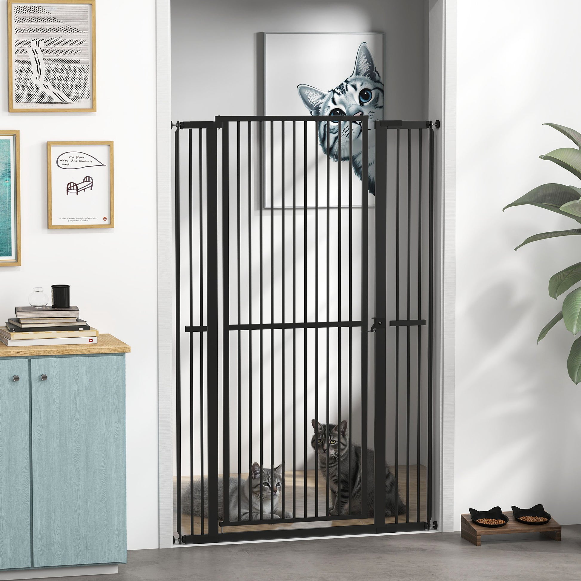 59" Extra Tall Cat Gate - Black Steel 30"-41" Wide-DECOROLALA