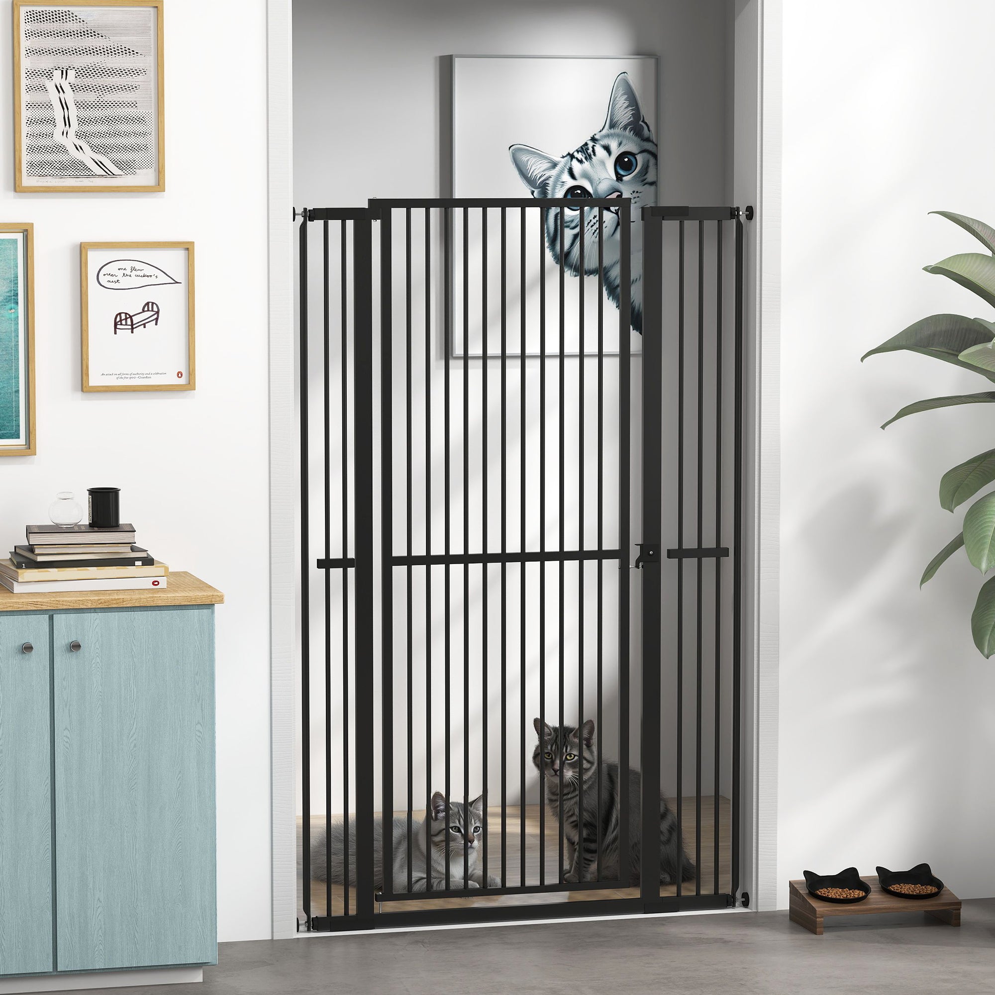 59" Extra Tall Cat Gate - Black Steel 30"-41" Wide-DECOROLALA