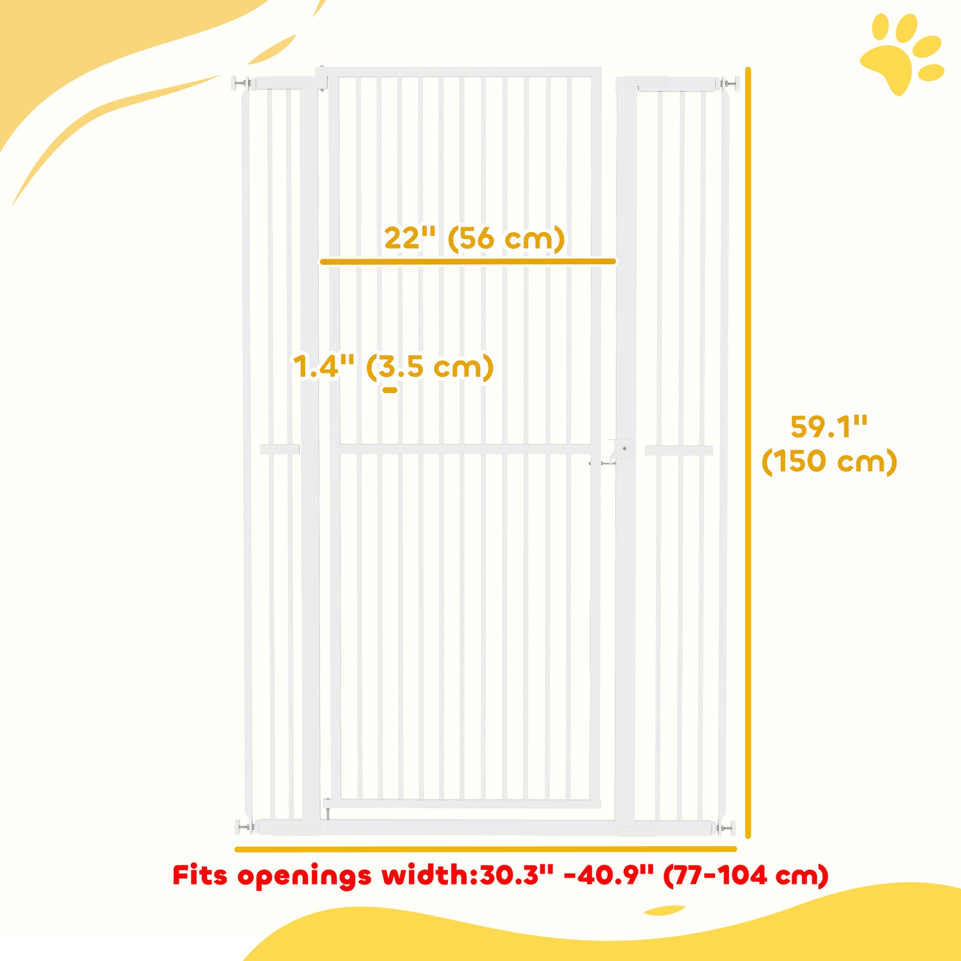 59" Extra Tall Cat Gate - White 30"-41" Wide Steel Pet Gate-DECOROLALA