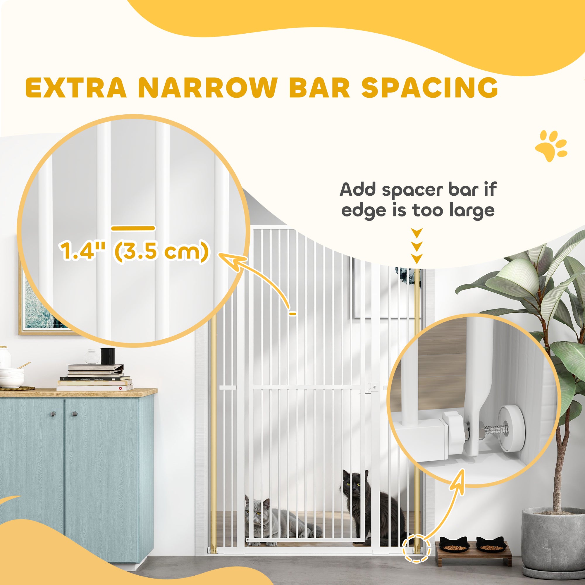 59" Extra Tall Cat Gate - White 30"-41" Wide Steel Pet Gate-DECOROLALA