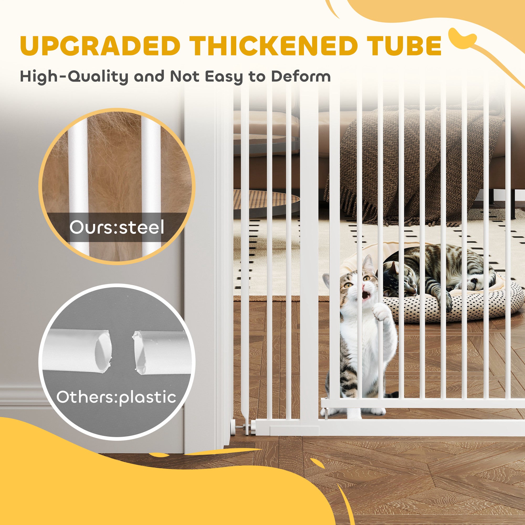 59" Extra Tall Cat Gate - White 30"-41" Wide Steel Pet Gate-DECOROLALA