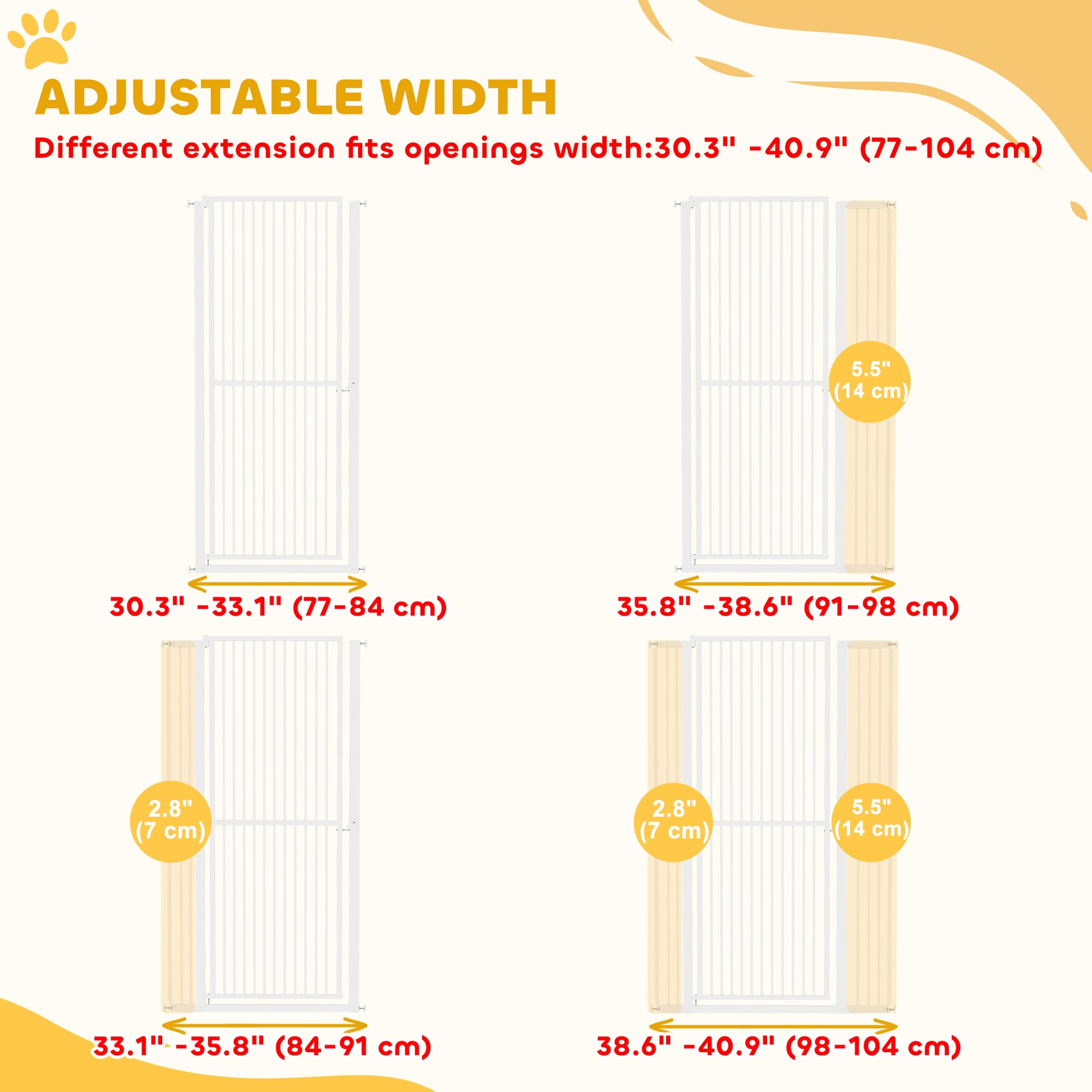 59" Extra Tall Cat Gate - White 30"-41" Wide Steel Pet Gate-DECOROLALA