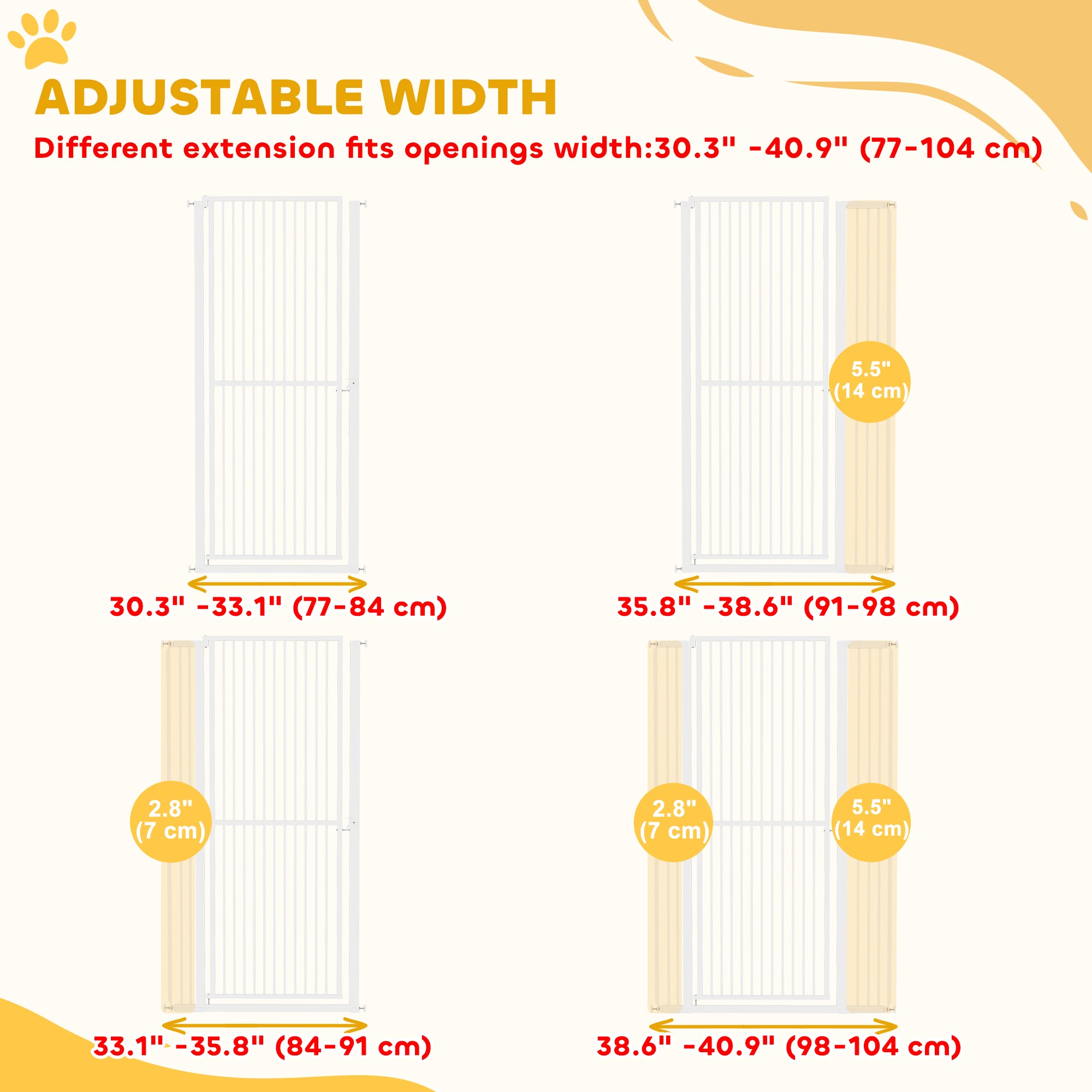 59" Extra Tall Cat Gate - White 30"-41" Wide Steel Pet Gate-DECOROLALA