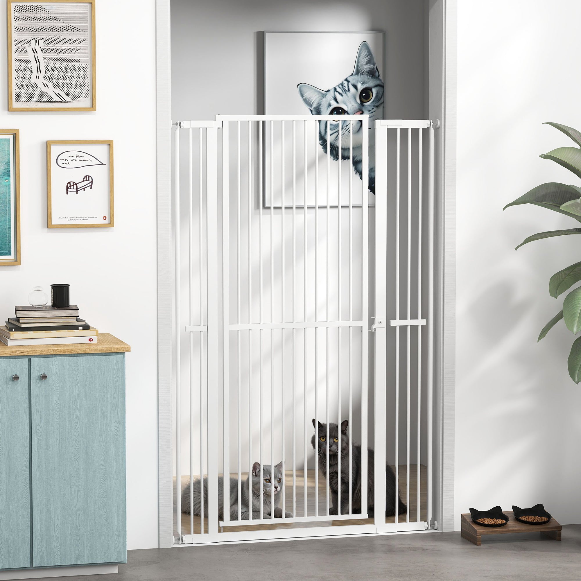 59" Extra Tall Cat Gate - White 30"-41" Wide Steel Pet Gate-DECOROLALA