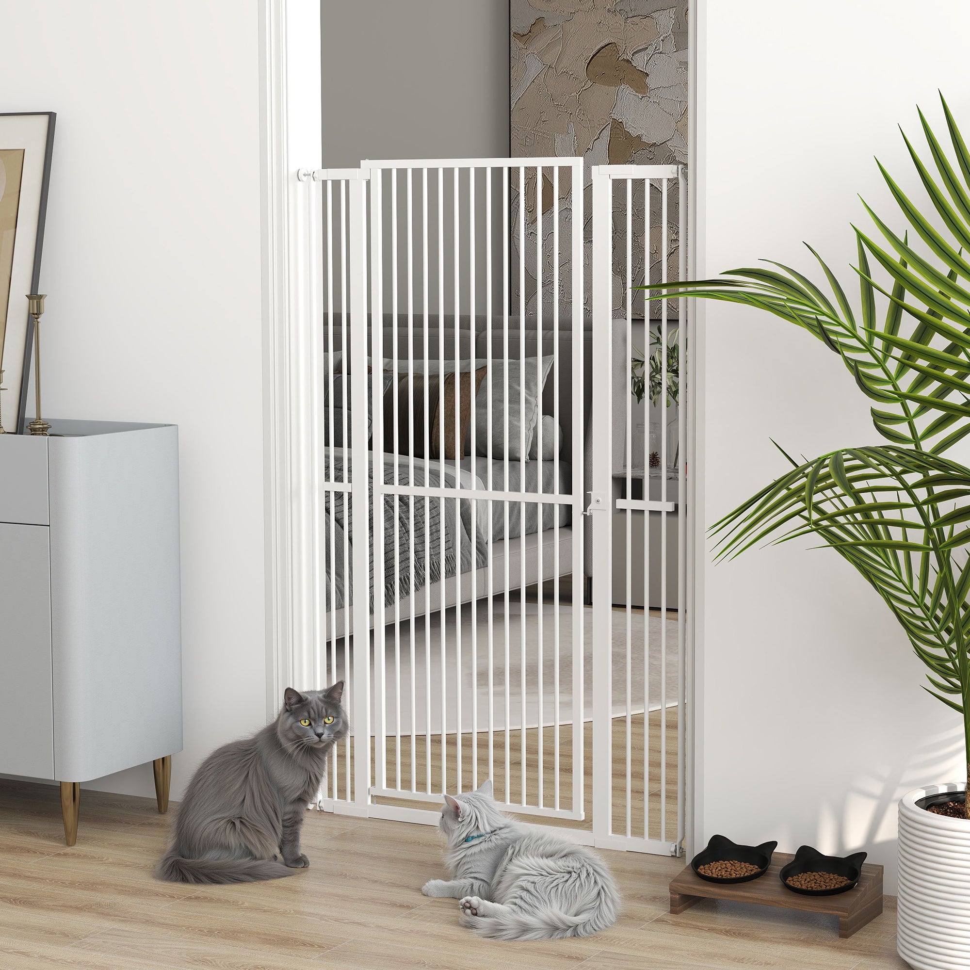 59" Extra Tall Cat Gate - White 30"-41" Wide Steel Pet Gate-Dogs-DECOROLALA