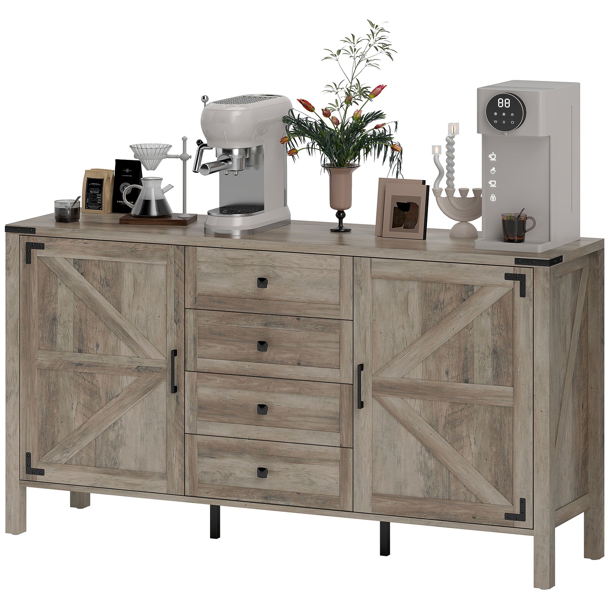 59" Farmhouse Buffet Cabinet - Grey Wash Sideboard-DECOROLALA