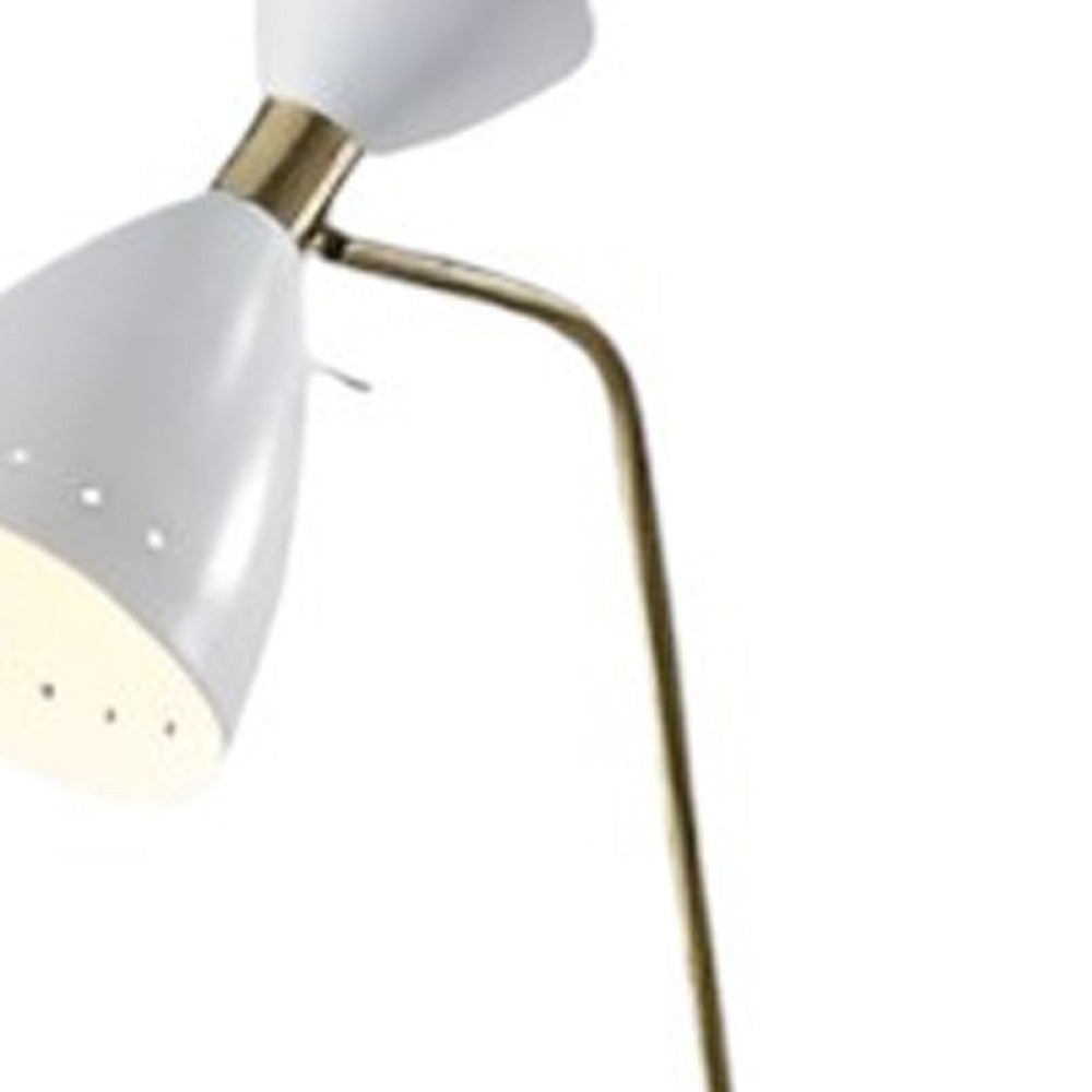 59" Gold And White Task Floor Lamp With White Metal Cone Shade-Floor Lamps-DECOROLALA