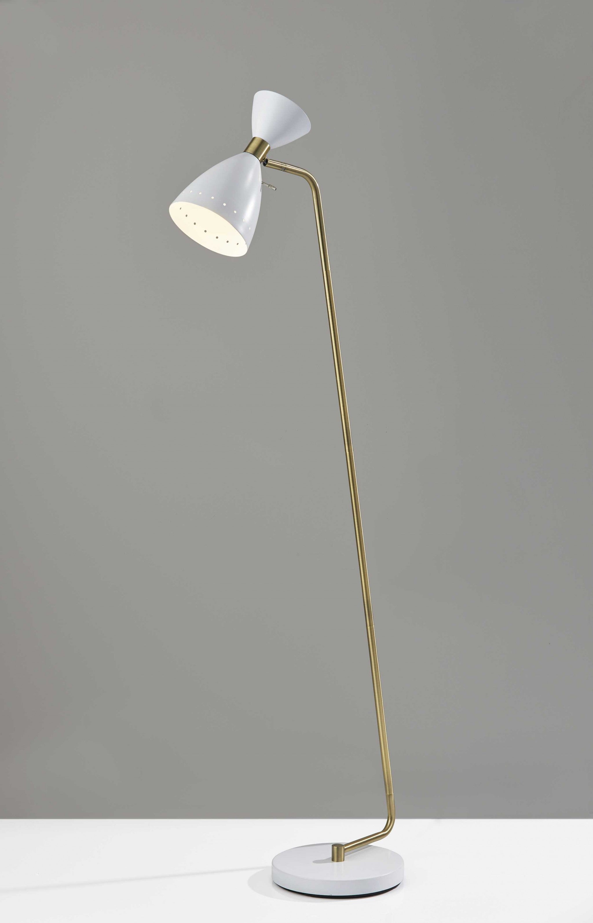 59" Gold And White Task Floor Lamp With White Metal Cone Shade-Floor Lamps-DECOROLALA
