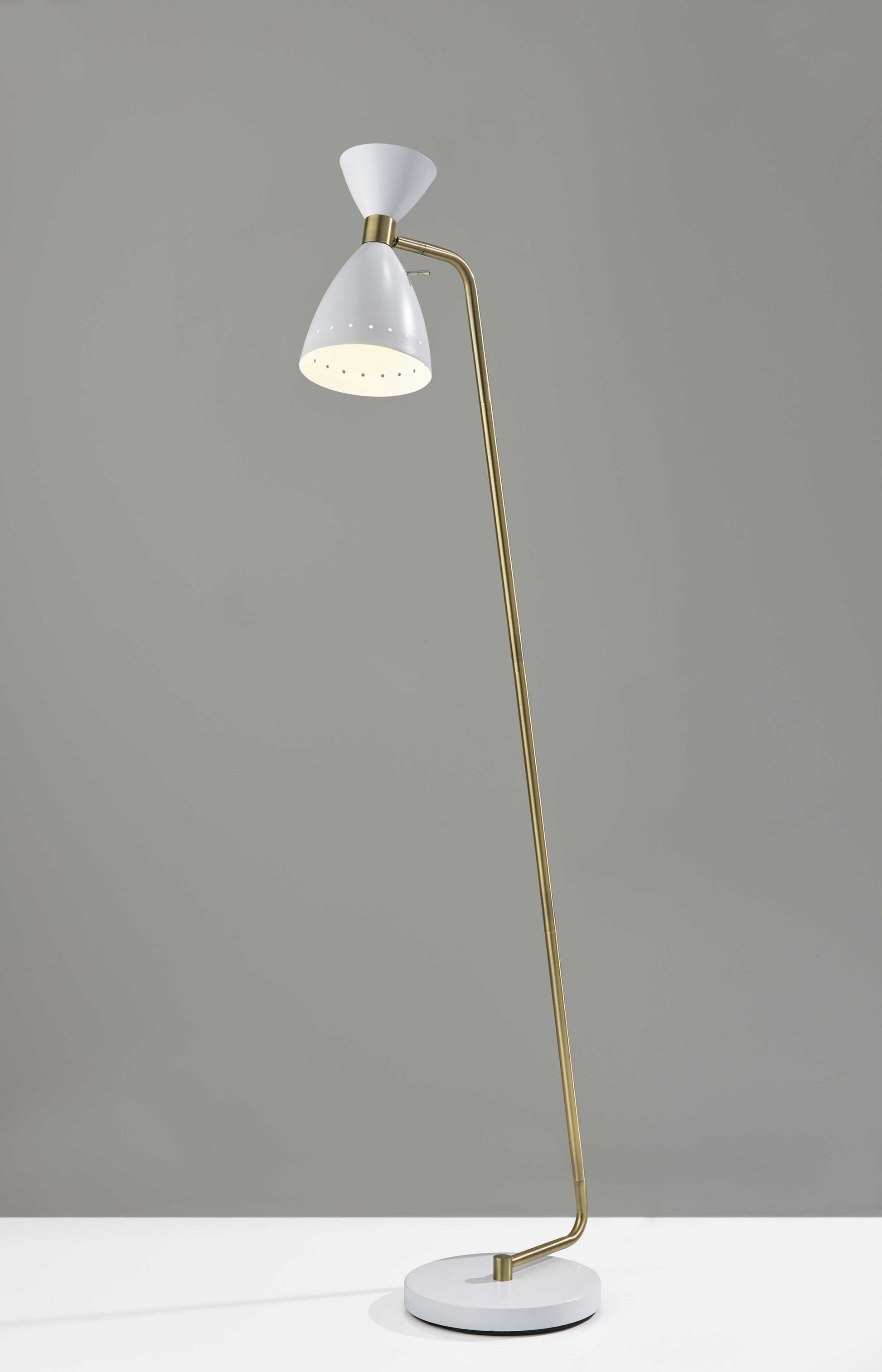 59" Gold And White Task Floor Lamp With White Metal Cone Shade-Floor Lamps-DECOROLALA