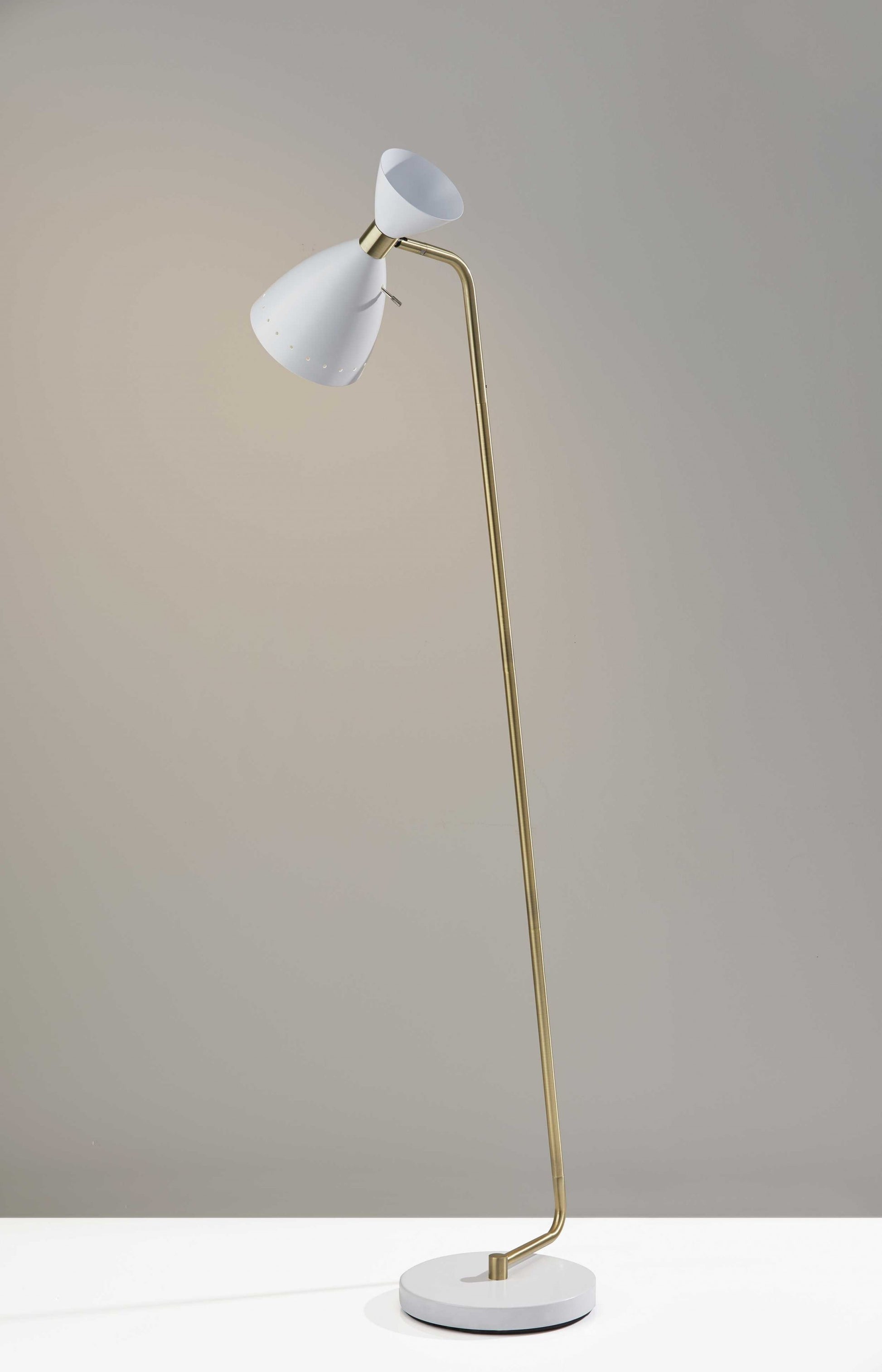 59" Gold And White Task Floor Lamp With White Metal Cone Shade-Floor Lamps-DECOROLALA