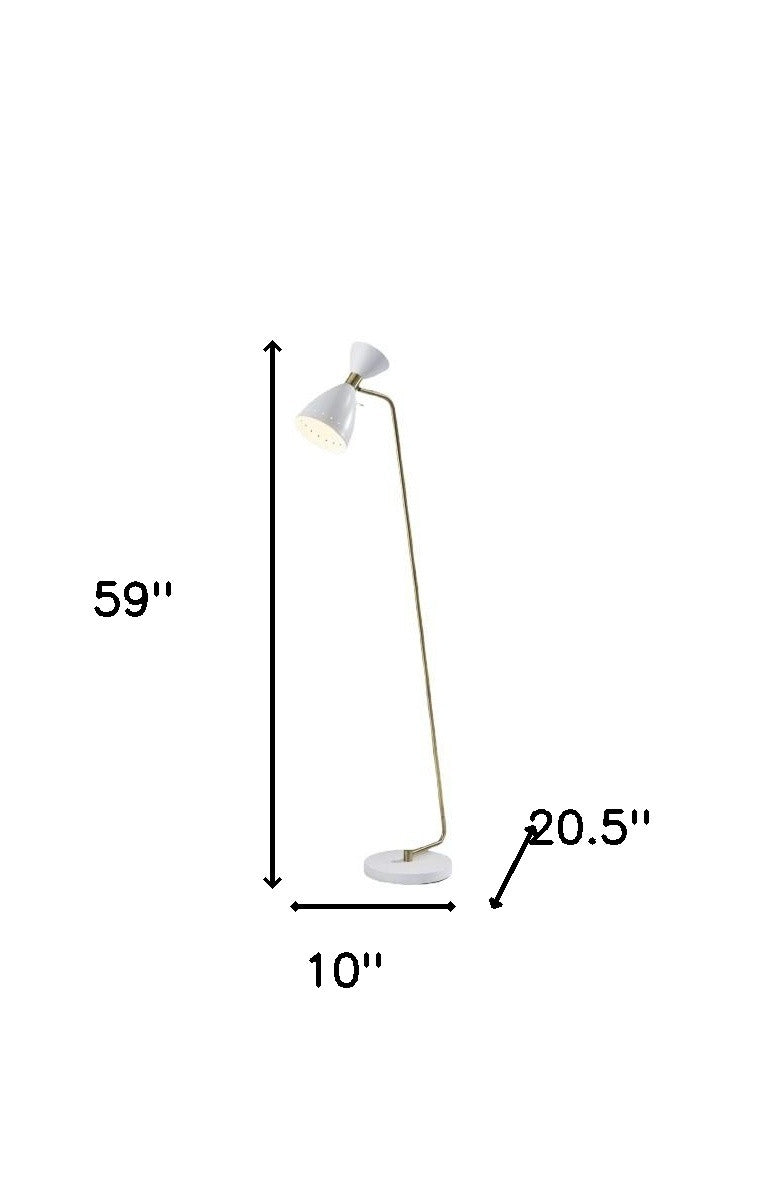 59" Gold And White Task Floor Lamp With White Metal Cone Shade-Floor Lamps-DECOROLALA