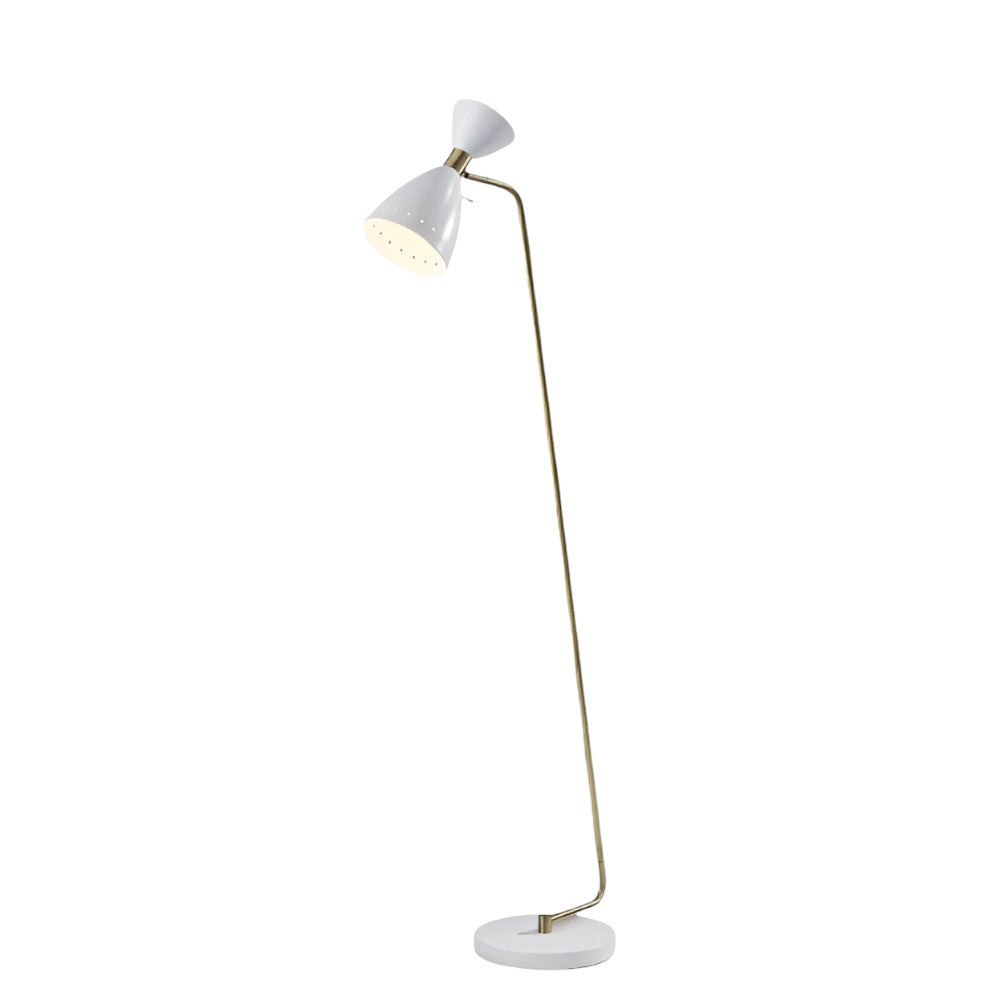59" Gold And White Task Floor Lamp With White Metal Cone Shade-Floor Lamps-DECOROLALA