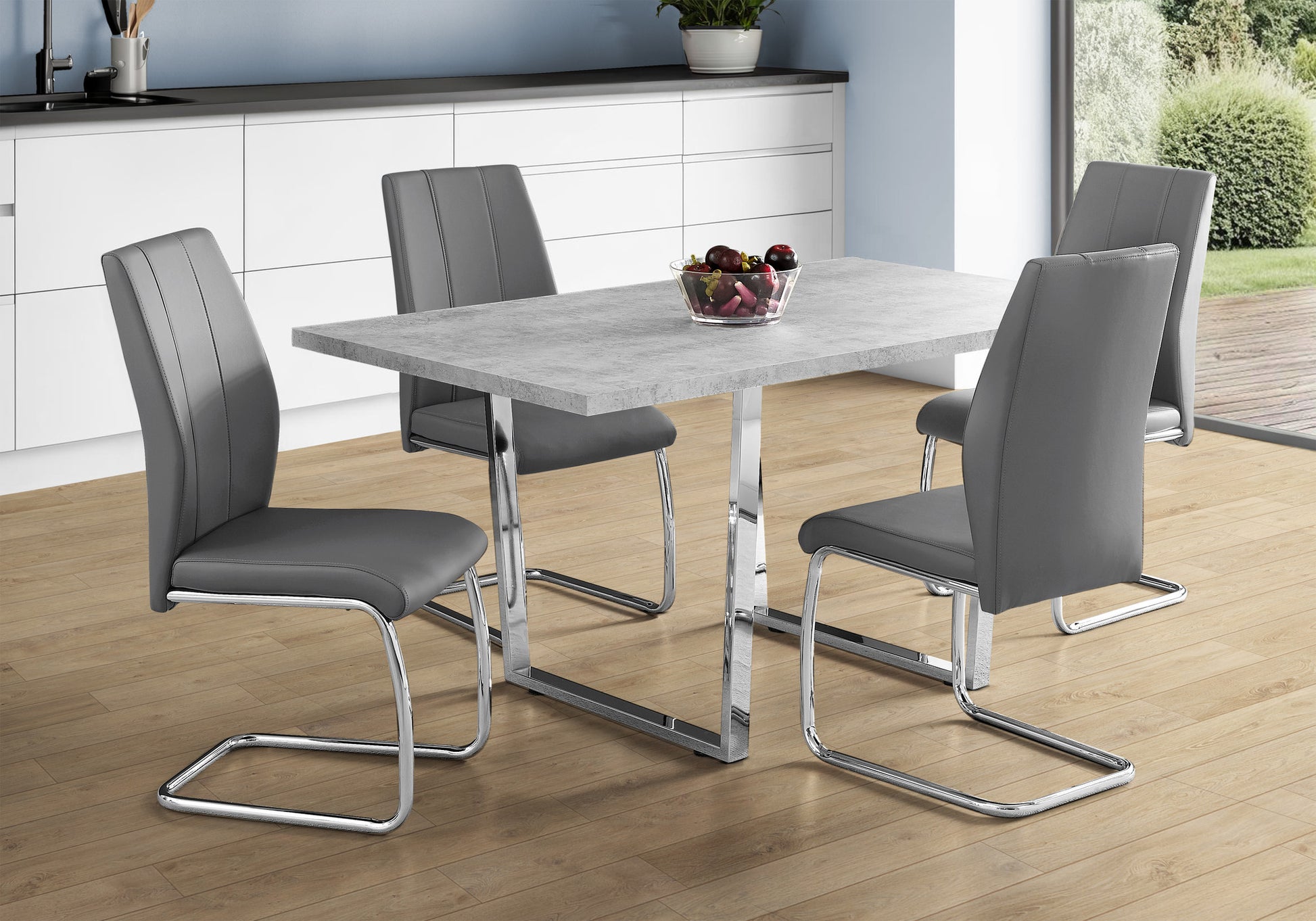 59" Gray And Silver Metal Sled Base Dining Table-Dining Tables-DECOROLALA