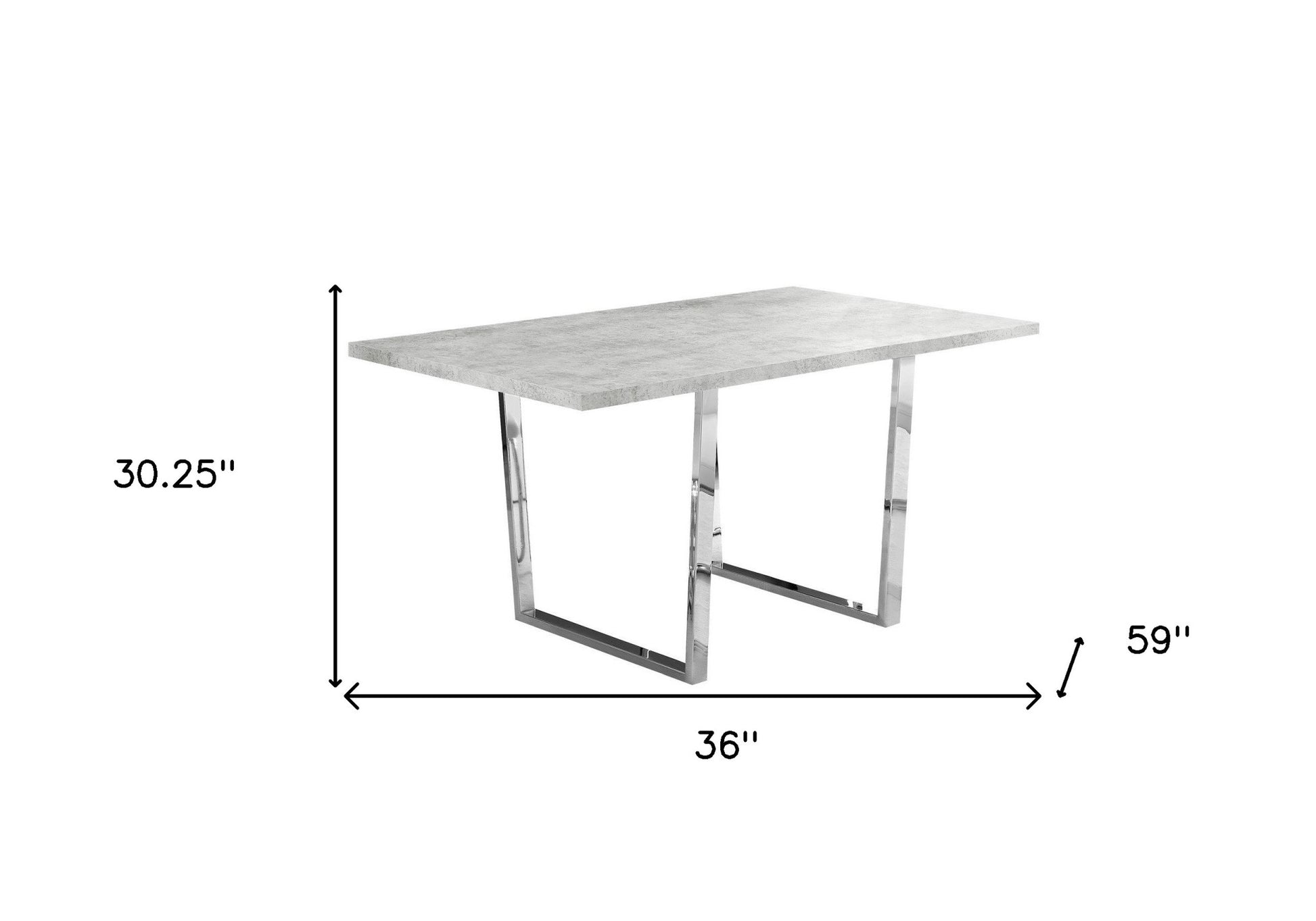 59" Gray And Silver Metal Sled Base Dining Table-Dining Tables-DECOROLALA