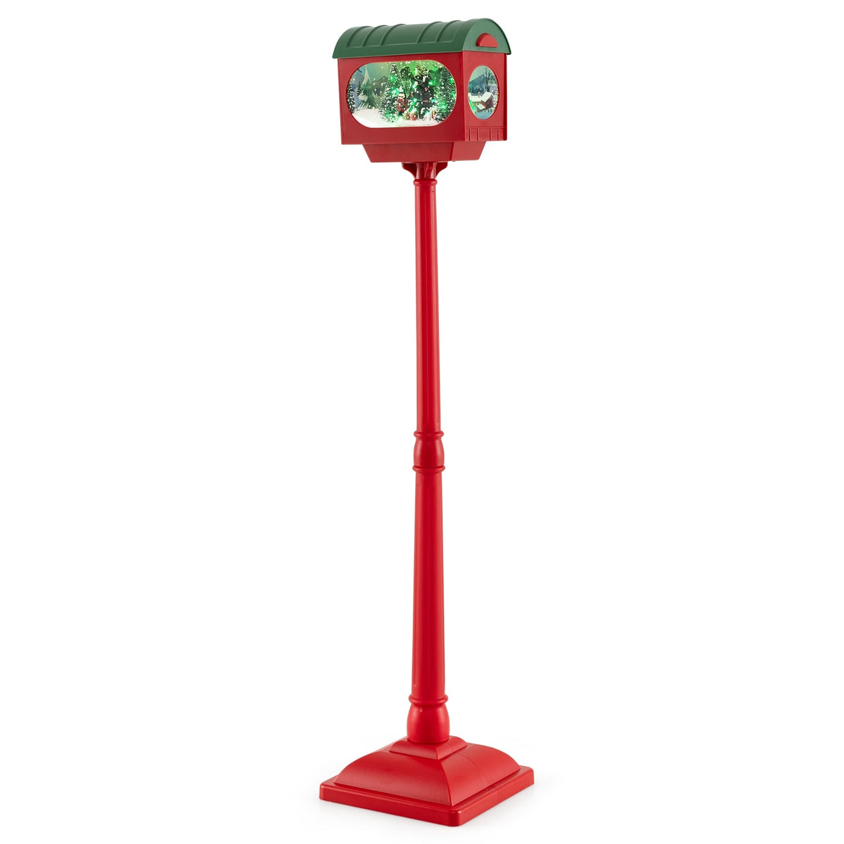 59 Inch Christmas Street Lamp with Sound-Activated Snow Globe Lantern-Red-Christmas Decorations & Accessories-DECOROLALA