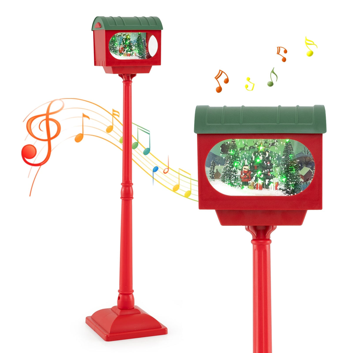 59 Inch Christmas Street Lamp with Sound-Activated Snow Globe Lantern-Red-Christmas Decorations & Accessories-DECOROLALA