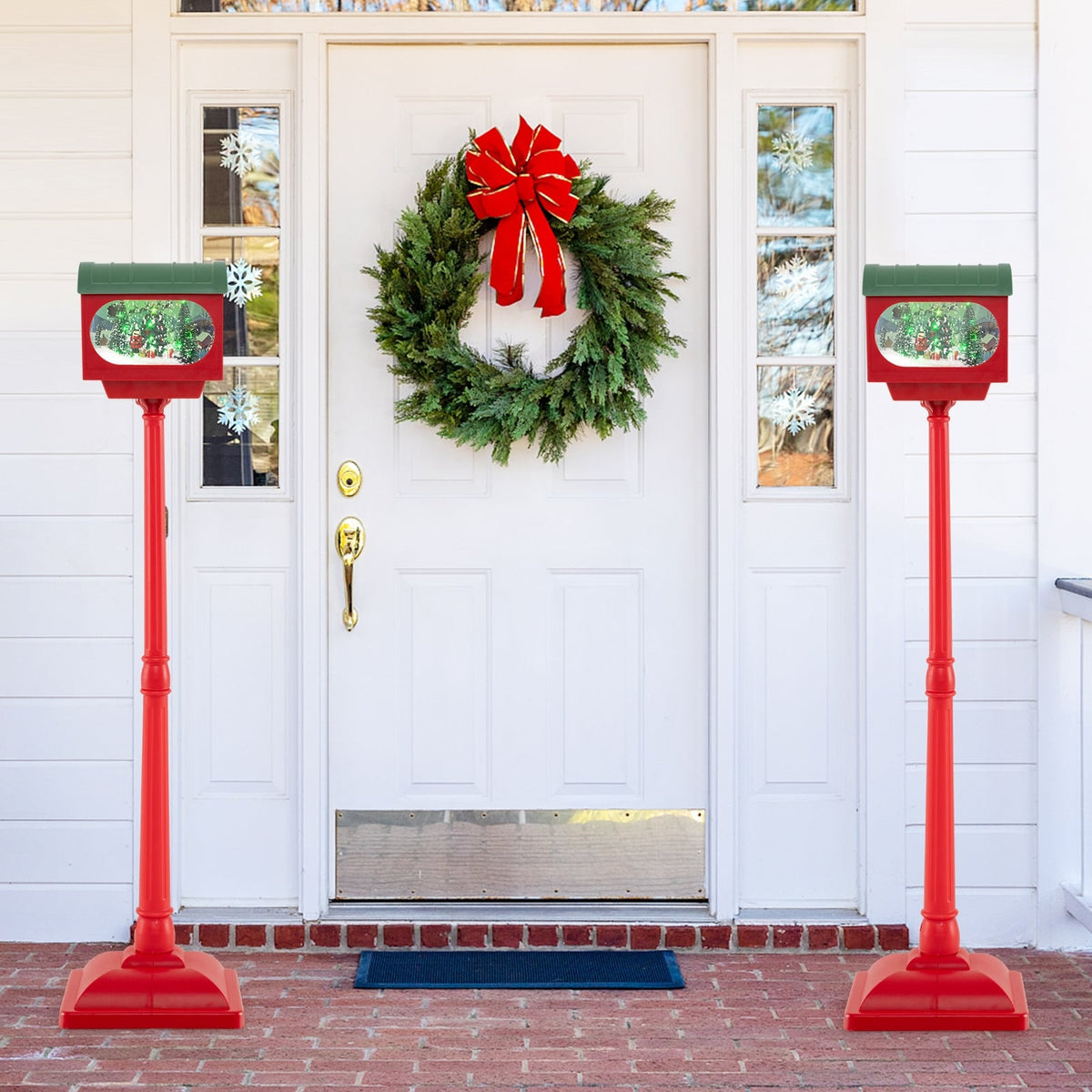 59 Inch Christmas Street Lamp with Sound-Activated Snow Globe Lantern-Red-Christmas Decorations & Accessories-DECOROLALA