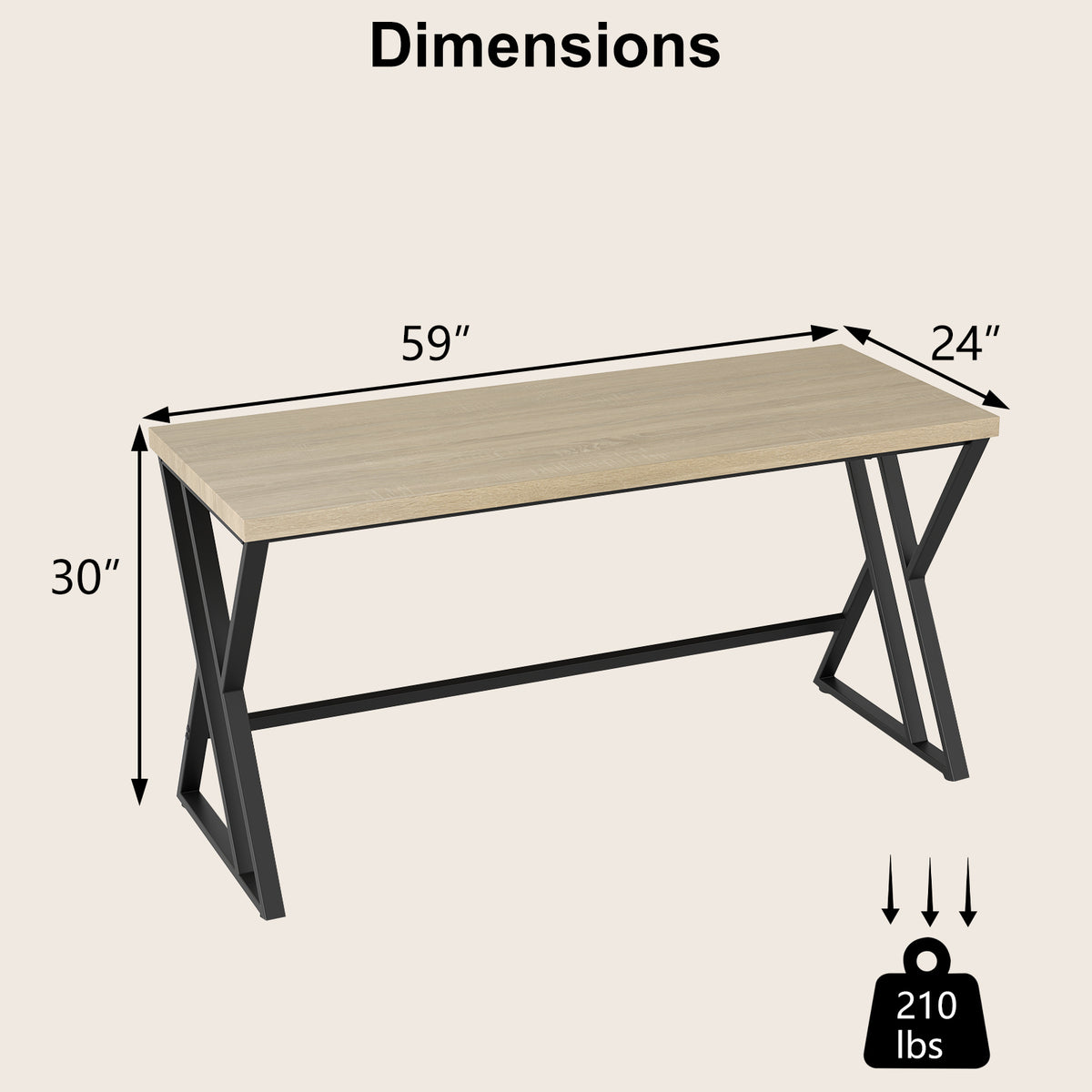 59 Inch Computer Desk with Heavy-duty Metal Frame and Crossbar-Gray-Computer Desks-DECOROLALA