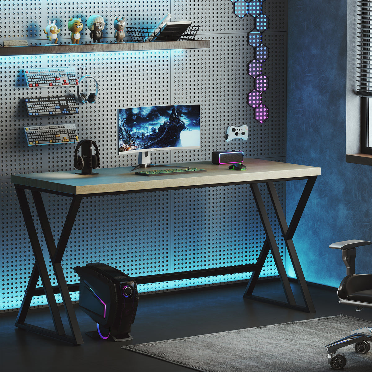 59 Inch Computer Desk with Heavy-duty Metal Frame and Crossbar-Gray-Computer Desks-DECOROLALA