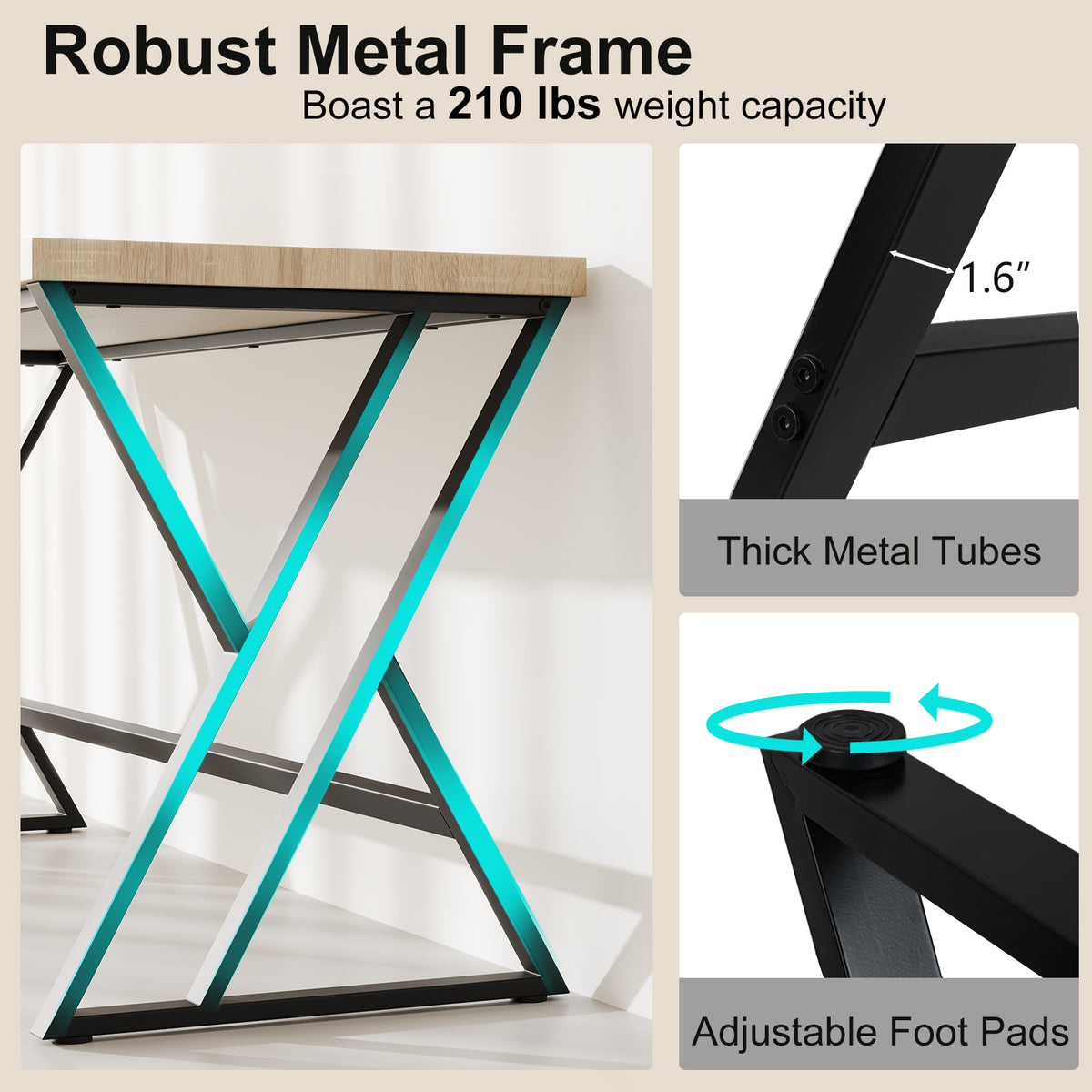 59 Inch Computer Desk with Heavy-duty Metal Frame and Crossbar-Gray-Computer Desks-DECOROLALA