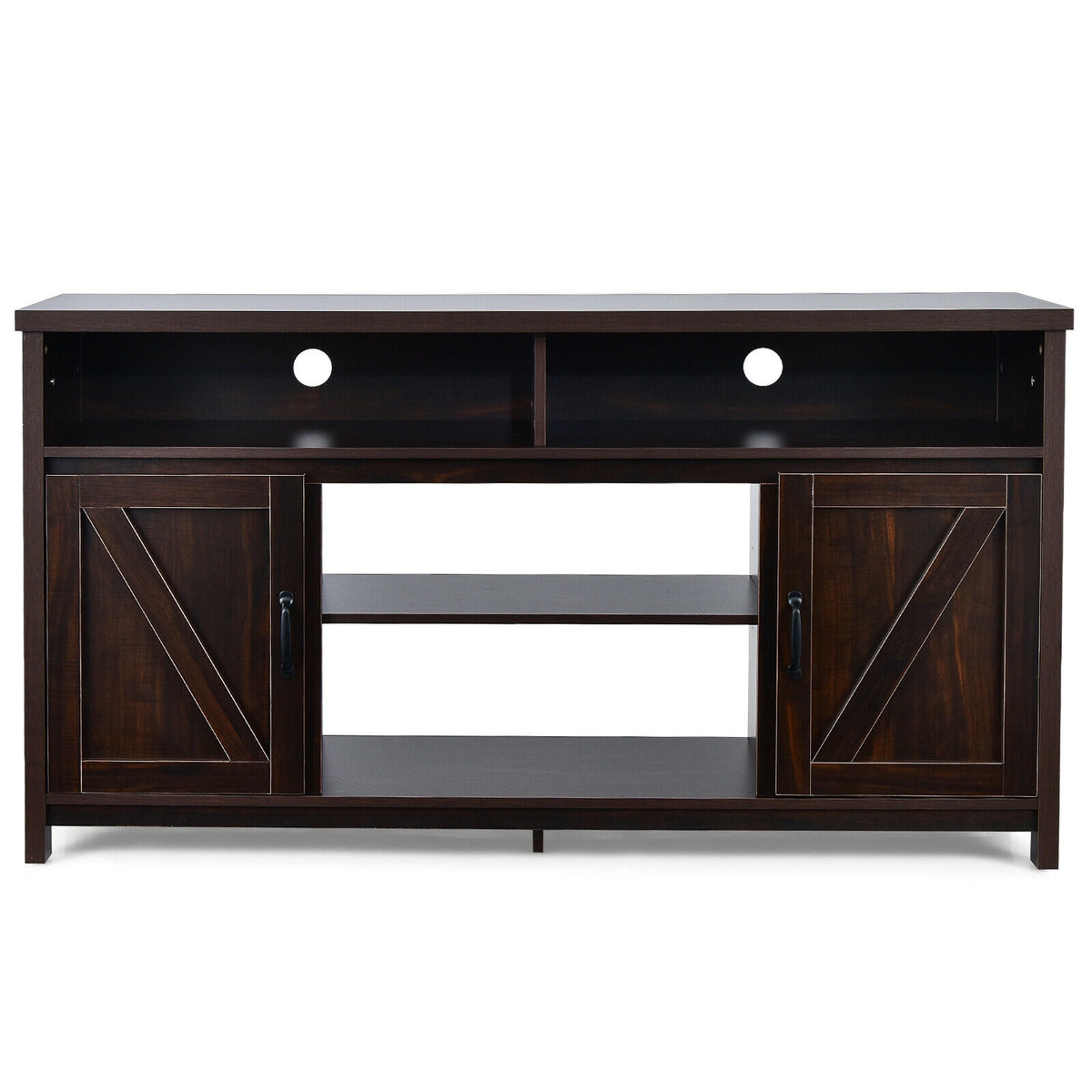59 Inch TV Stand Media Center Console Cabinet with Barn Door for TV's 65 Inch-Brown-Entertainment Centers & TV Stands-DECOROLALA