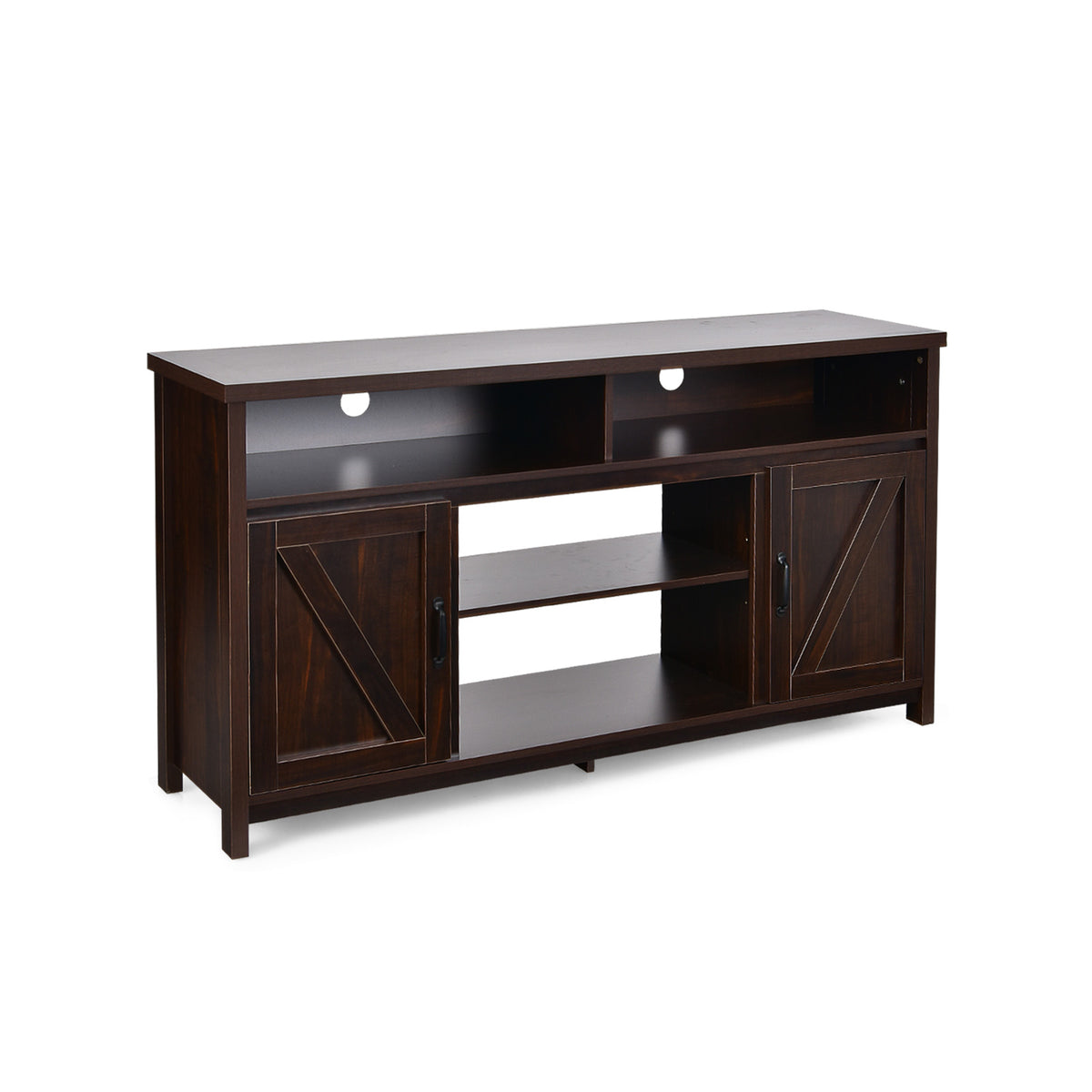 59 Inch TV Stand Media Center Console Cabinet with Barn Door for TV's 65 Inch-Brown-Entertainment Centers & TV Stands-DECOROLALA