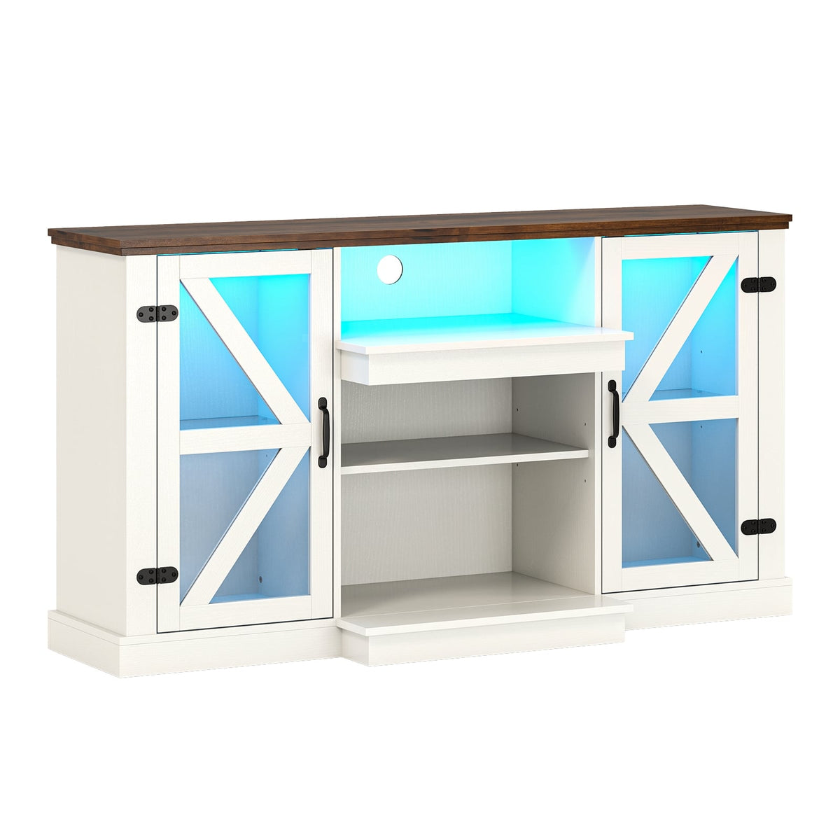59 Inches Media Console Table with 3-Level Shelves and 22 Dynamic Modes-White-Entertainment Centers & TV Stands-DECOROLALA