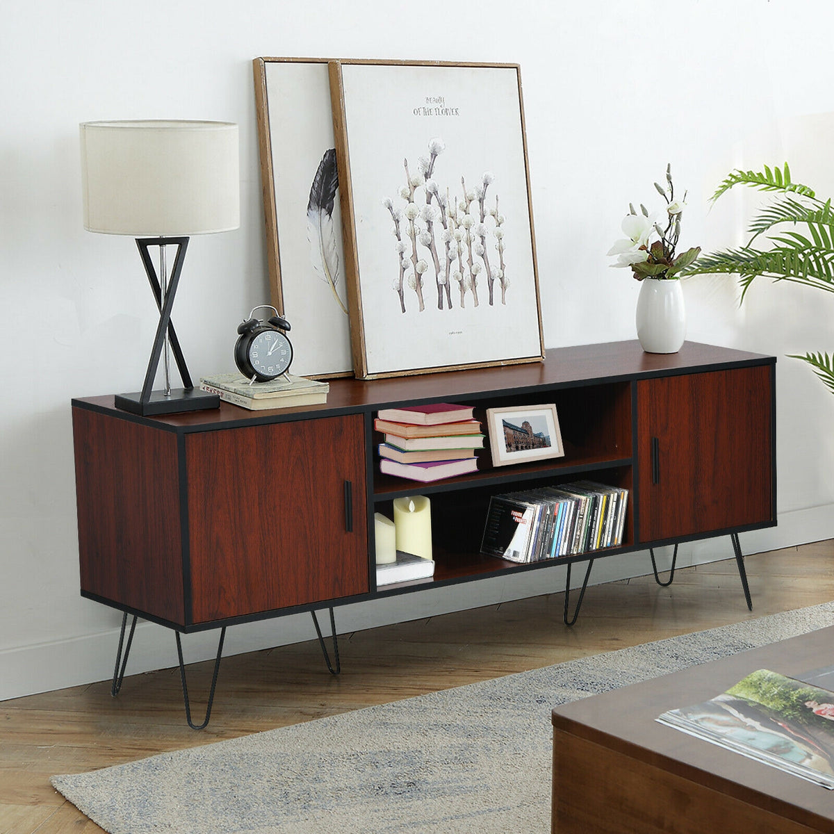 59 Inches Retro Wooden TV Stand for TVs up to 65 Inches-Brown-Entertainment Centers & TV Stands-DECOROLALA