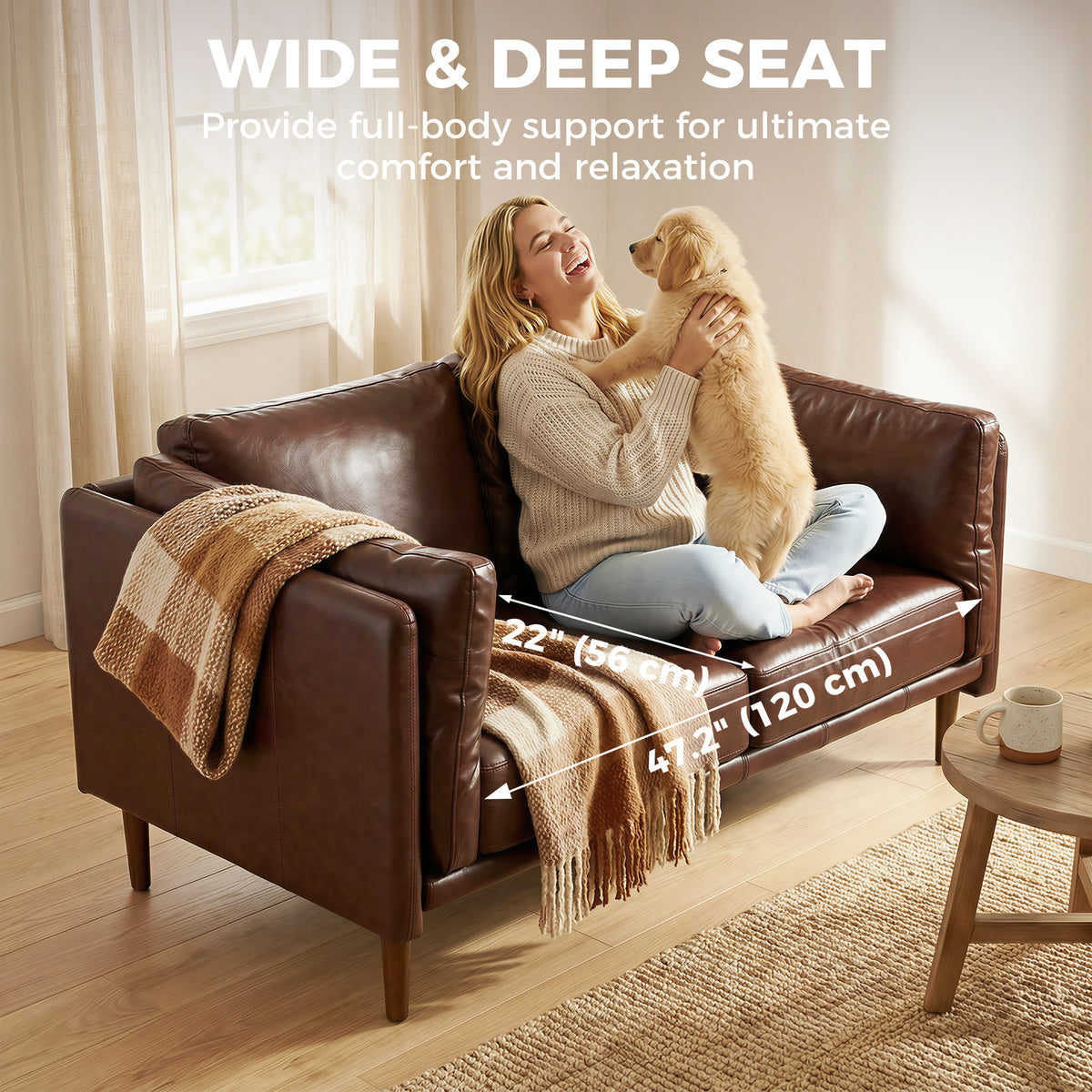 59" Loveseat Sofa - Brown PU Leather 2-Seater Couch-Home Furnishings > Living Room Furniture > Sofas & Reclining Chairs > 2-Seater Sofas-DECOROLALA