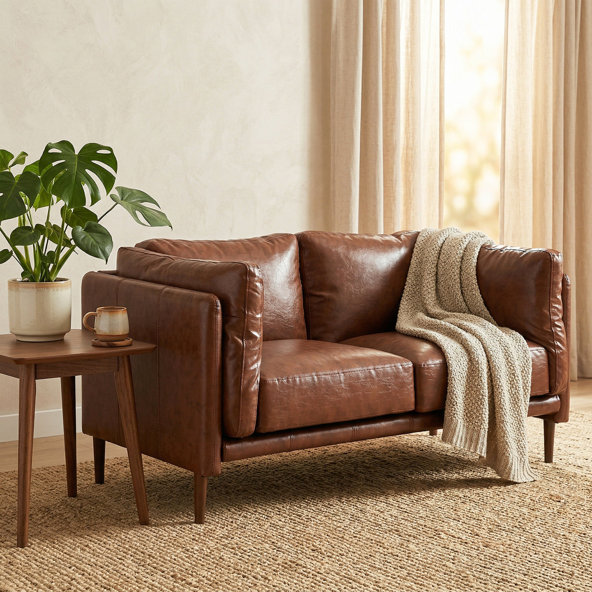 59" Loveseat Sofa - Brown PU Leather 2-Seater Couch-Home Furnishings > Living Room Furniture > Sofas & Reclining Chairs > 2-Seater Sofas-DECOROLALA
