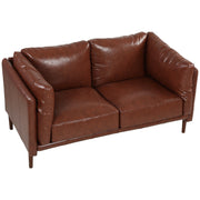 59" Loveseat Sofa - Brown PU Leather 2-Seater Couch-Home Furnishings > Living Room Furniture > Sofas & Reclining Chairs > 2-Seater Sofas-DECOROLALA