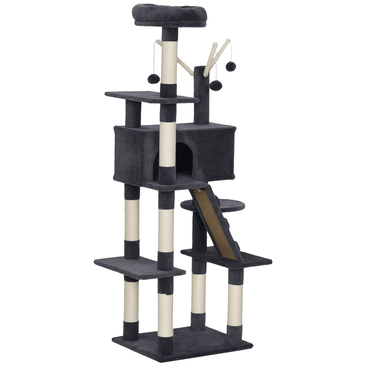59" Multi-Level Cat Tree with Sisal Scratching Posts - Dark Grey-Cats-DECOROLALA