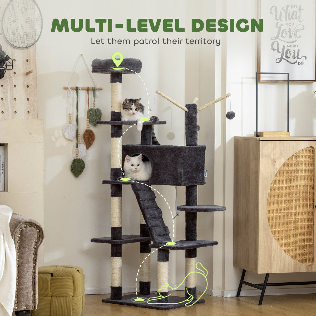 59" Multi-Level Cat Tree with Sisal Scratching Posts - Dark Grey-Cats-DECOROLALA