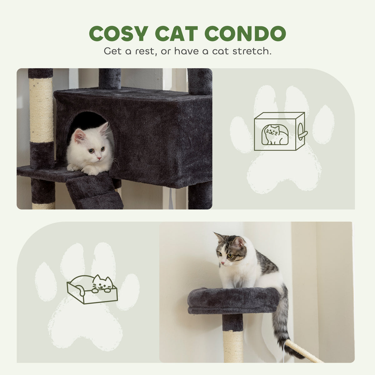 59" Multi-Level Cat Tree with Sisal Scratching Posts - Dark Grey-Cats-DECOROLALA