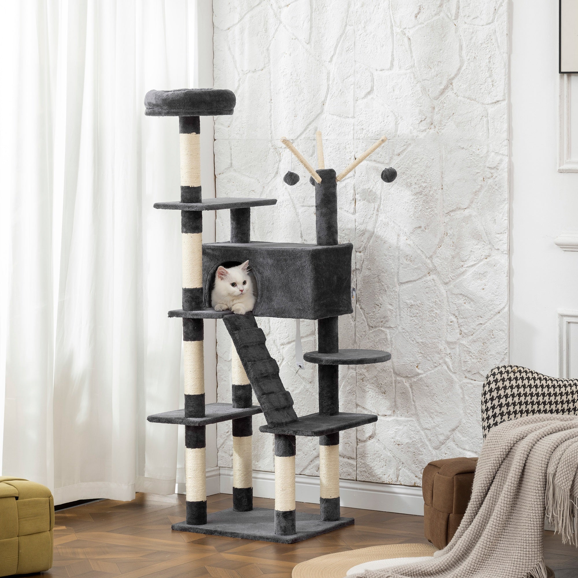 59" Multi-Level Cat Tree with Sisal Scratching Posts - Dark Grey-Cats-DECOROLALA