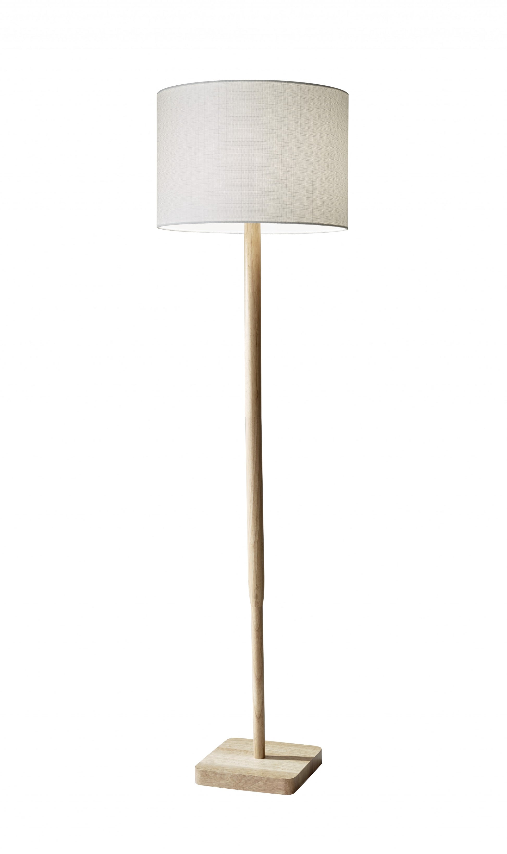59" Natural Solid Wood Floor Lamp With White Linen Drum Shade-Floor Lamps-DECOROLALA