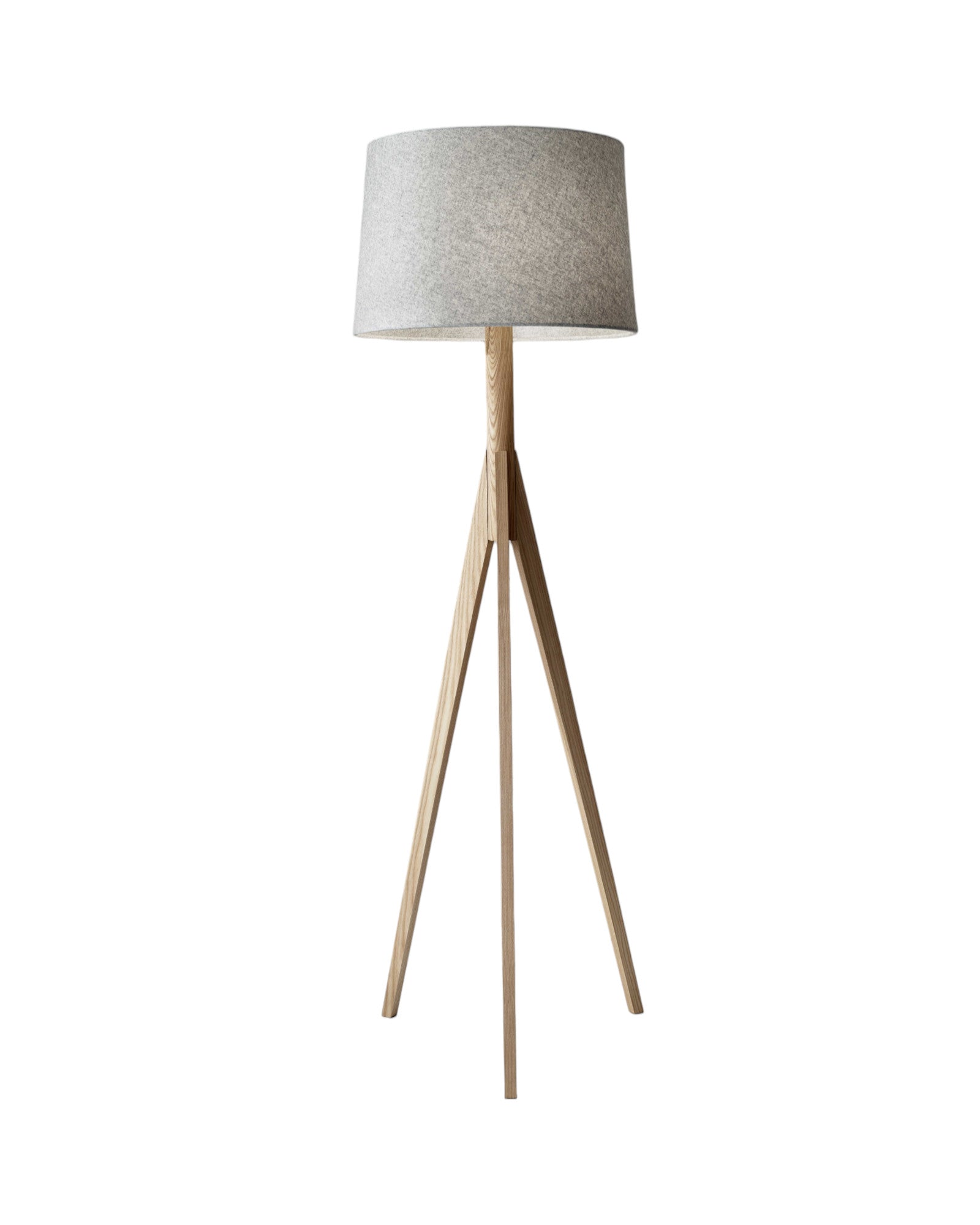59" Natural Solid Wood Tripod Floor Lamp With Gray Fabric Empire Shade-Floor Lamps-DECOROLALA