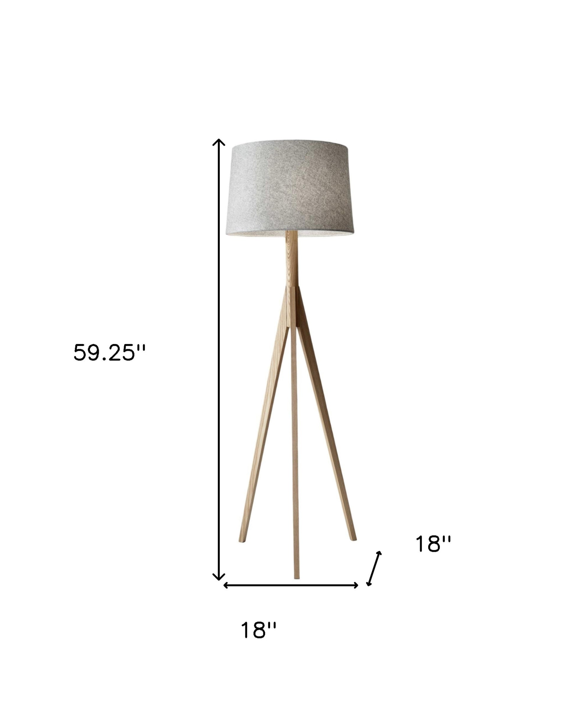 59" Natural Solid Wood Tripod Floor Lamp With Gray Fabric Empire Shade-Floor Lamps-DECOROLALA