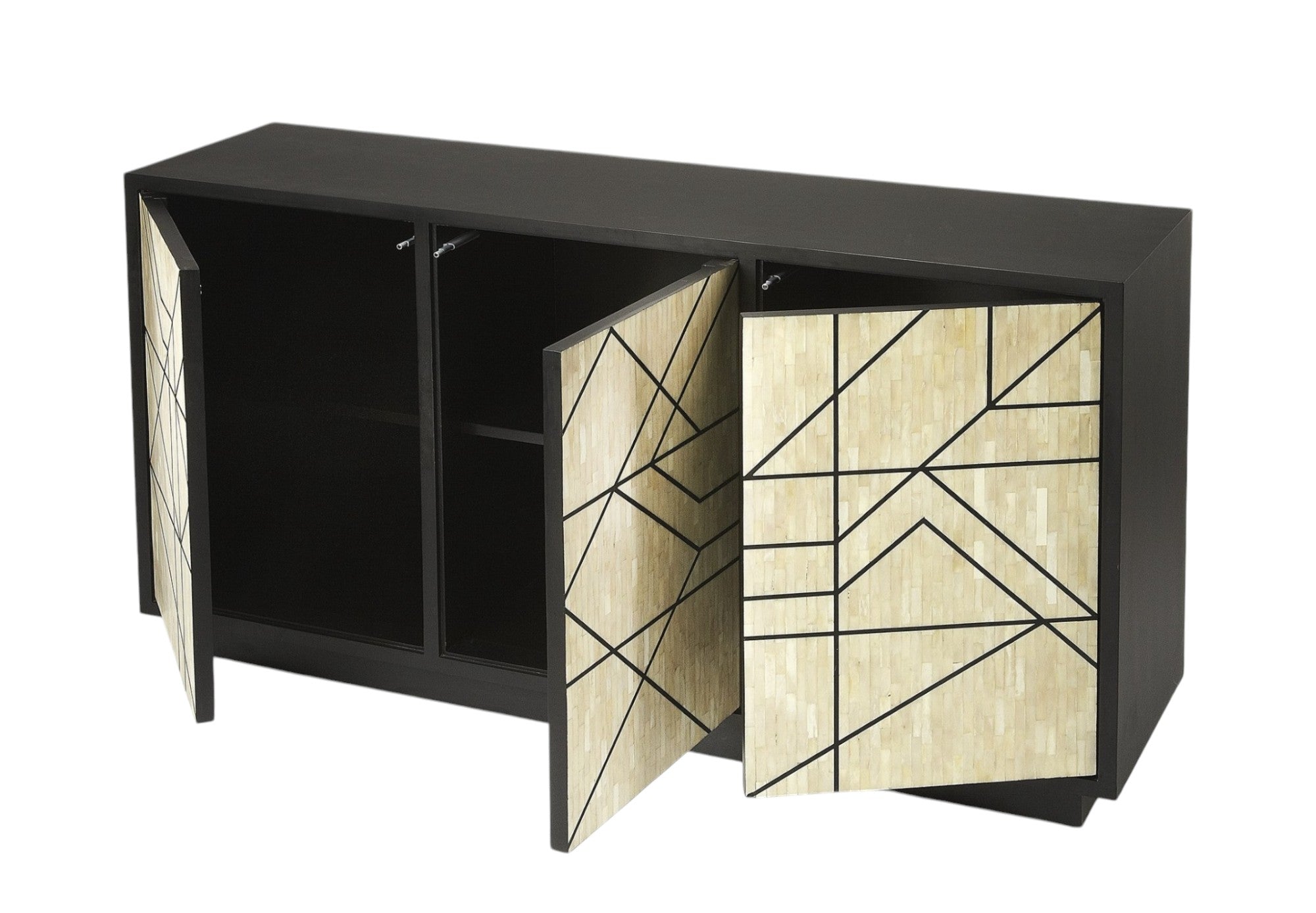 59" Natural and Black Sideboard with Three Doors-Sideboards-DECOROLALA