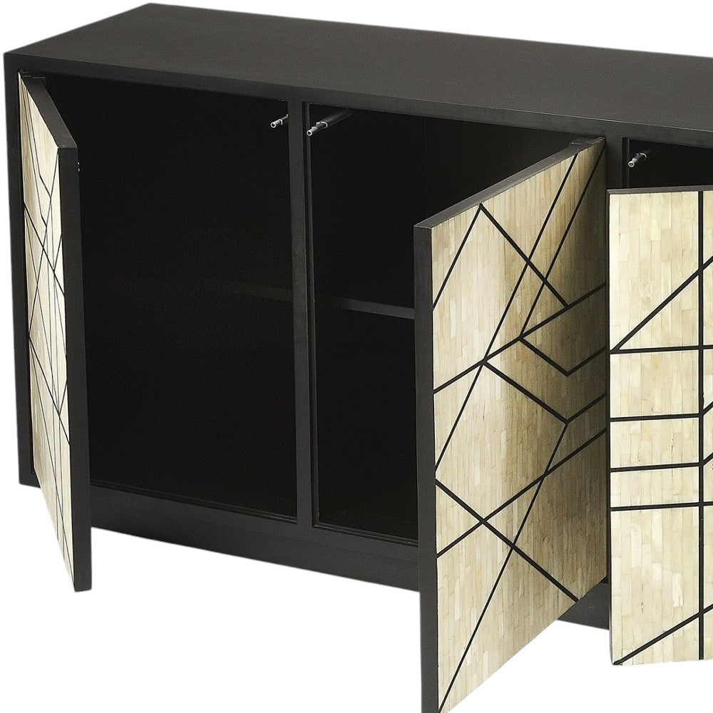 59" Natural and Black Sideboard with Three Doors-Sideboards-DECOROLALA