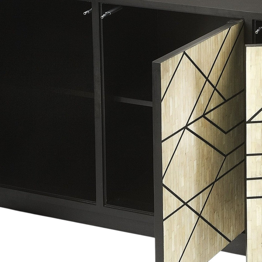 59" Natural and Black Sideboard with Three Doors-Sideboards-DECOROLALA