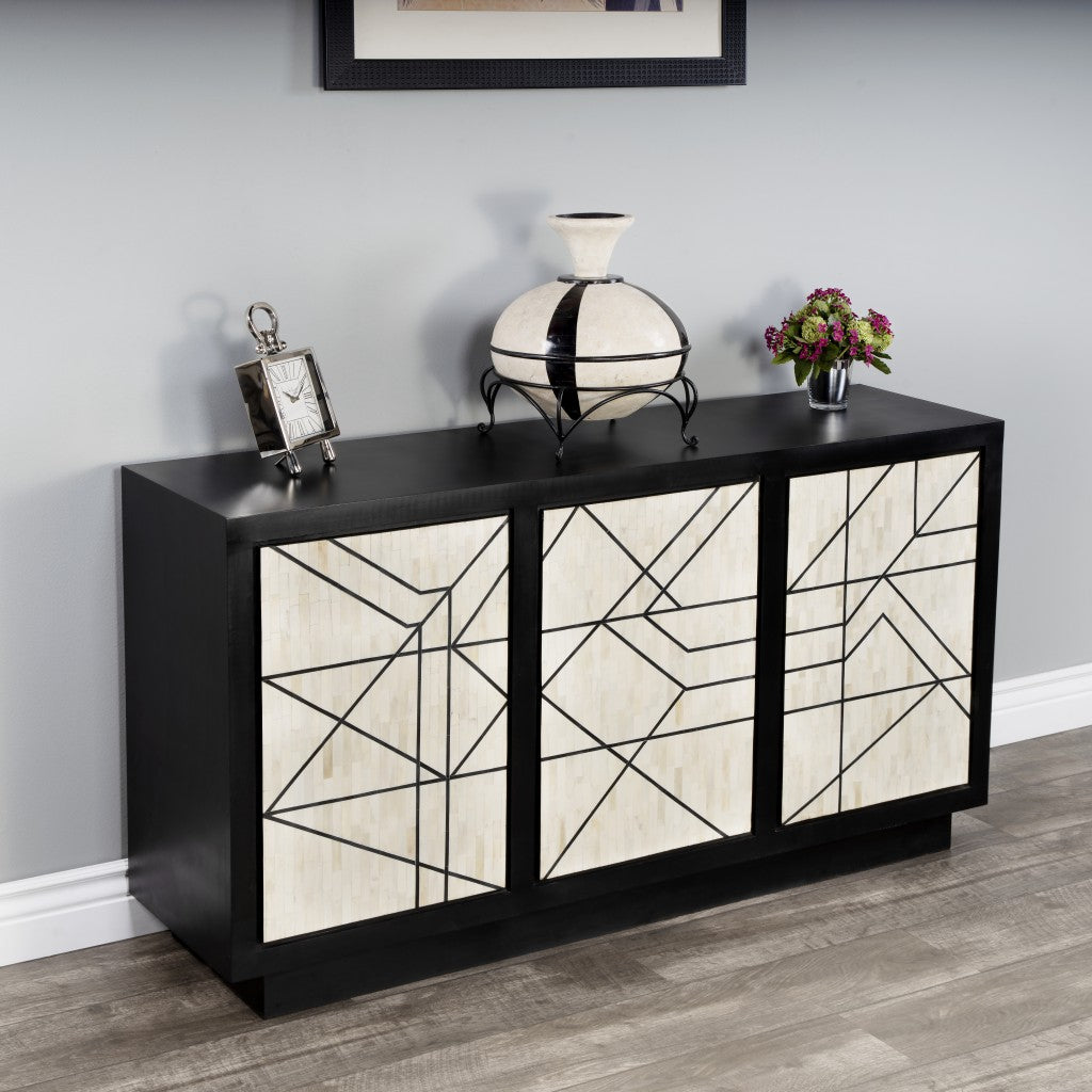 59" Natural and Black Sideboard with Three Doors-Sideboards-DECOROLALA