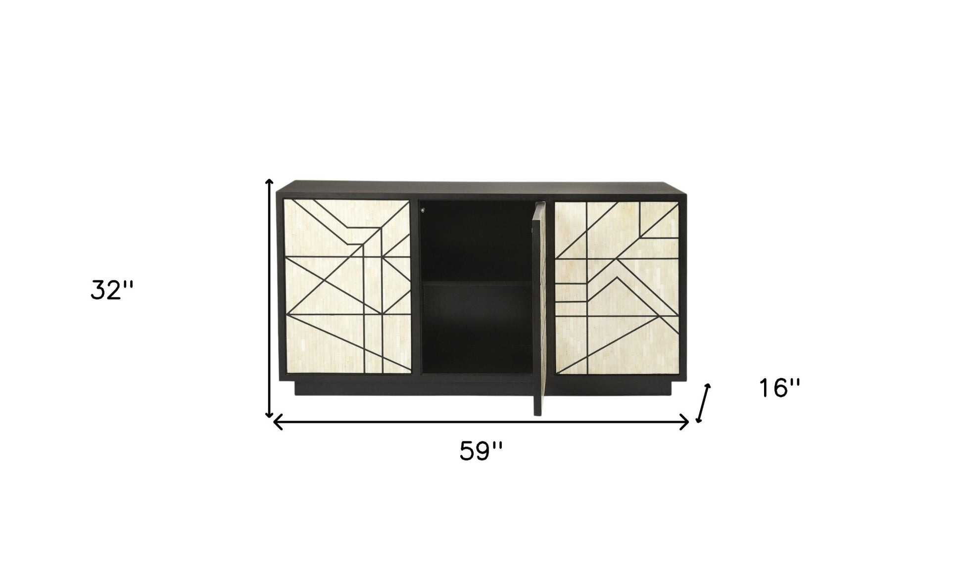 59" Natural and Black Sideboard with Three Doors-Sideboards-DECOROLALA